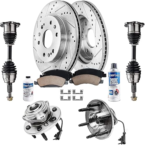 Miniatura 18 de Detroit Axle - Kit de freno delantero para Ford Explorer Mercury Mountaineer 2002-2005 Bujes de rodamiento de rueda perforados y ranurados rotores