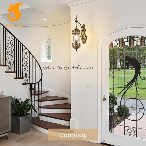 Miniatura 4 de Aplique de pared gótico, linterna dorada antigua, lámpara de pared retro cableada para dormitorio, sala de estar, pasillo, marroquí, montaje en