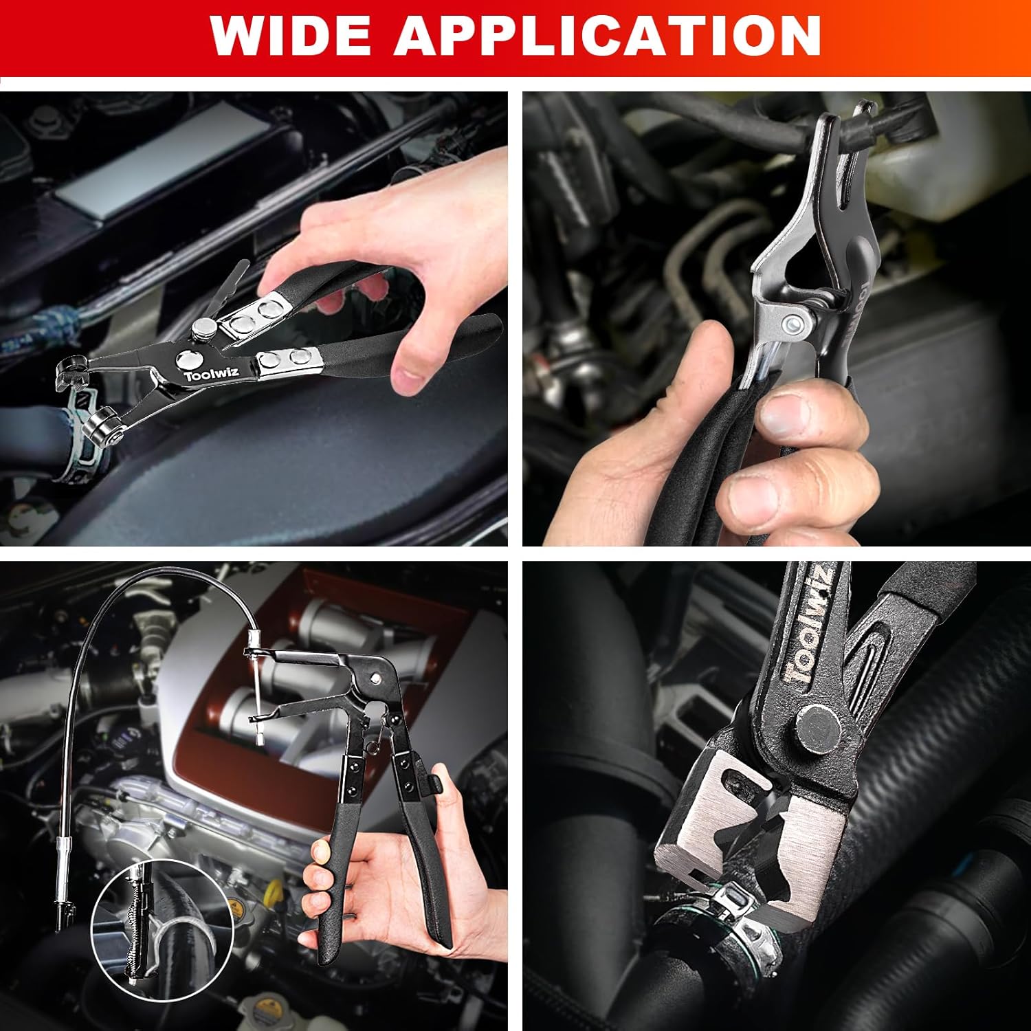 Internal Snap Ring Pliers + 4 Pcs Hose Clamp Pliers, Internal Master Cylinder Extra Long Snap Ring Pliers 90 Degree, Flexible Hose Clamp Tool