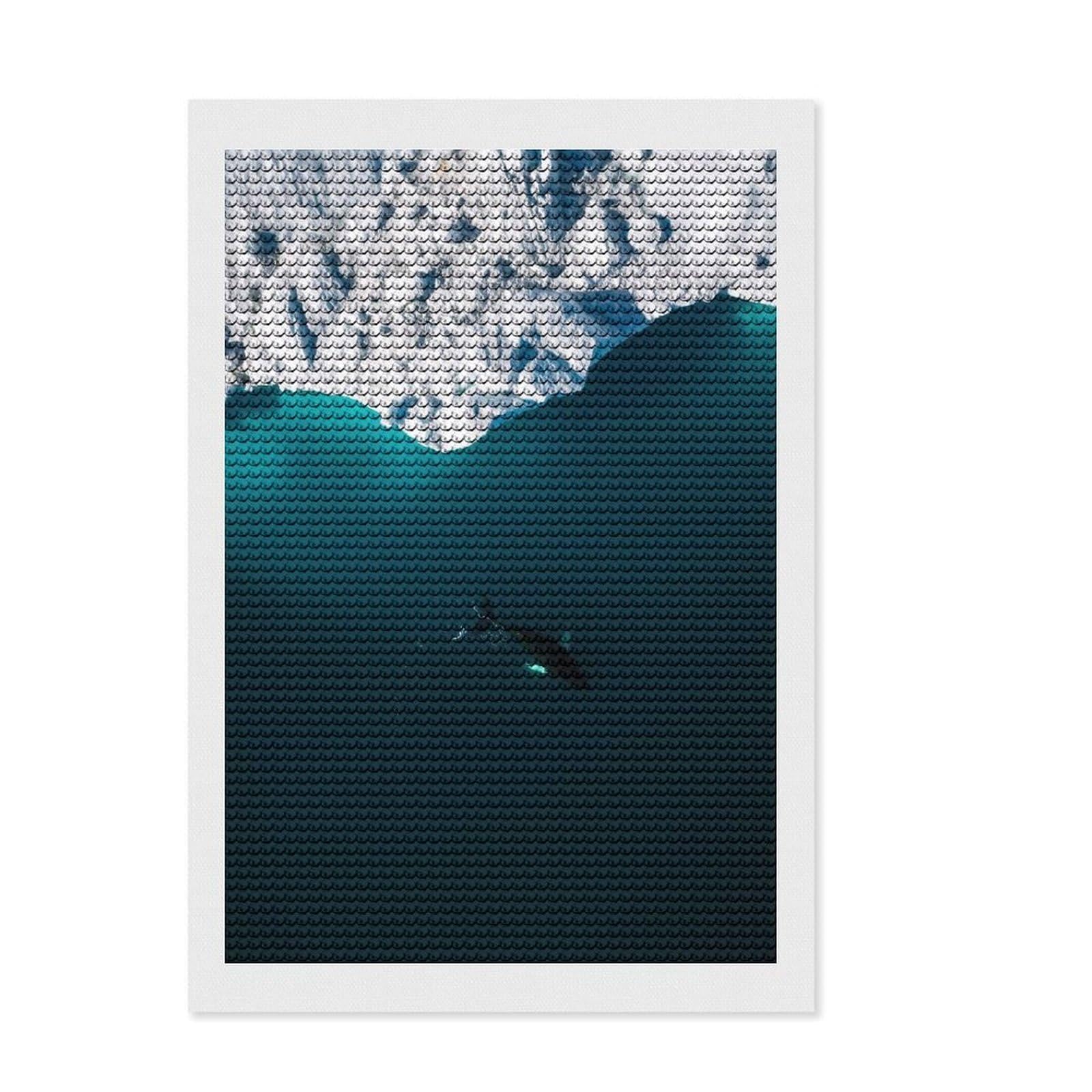 Junmoney Arctic Humpback Whale from Above Crystal Diamond Art Kit 8"x12", Boho Decor, Stress Relief Craft, Full Kit Included, Fun Craft Activity