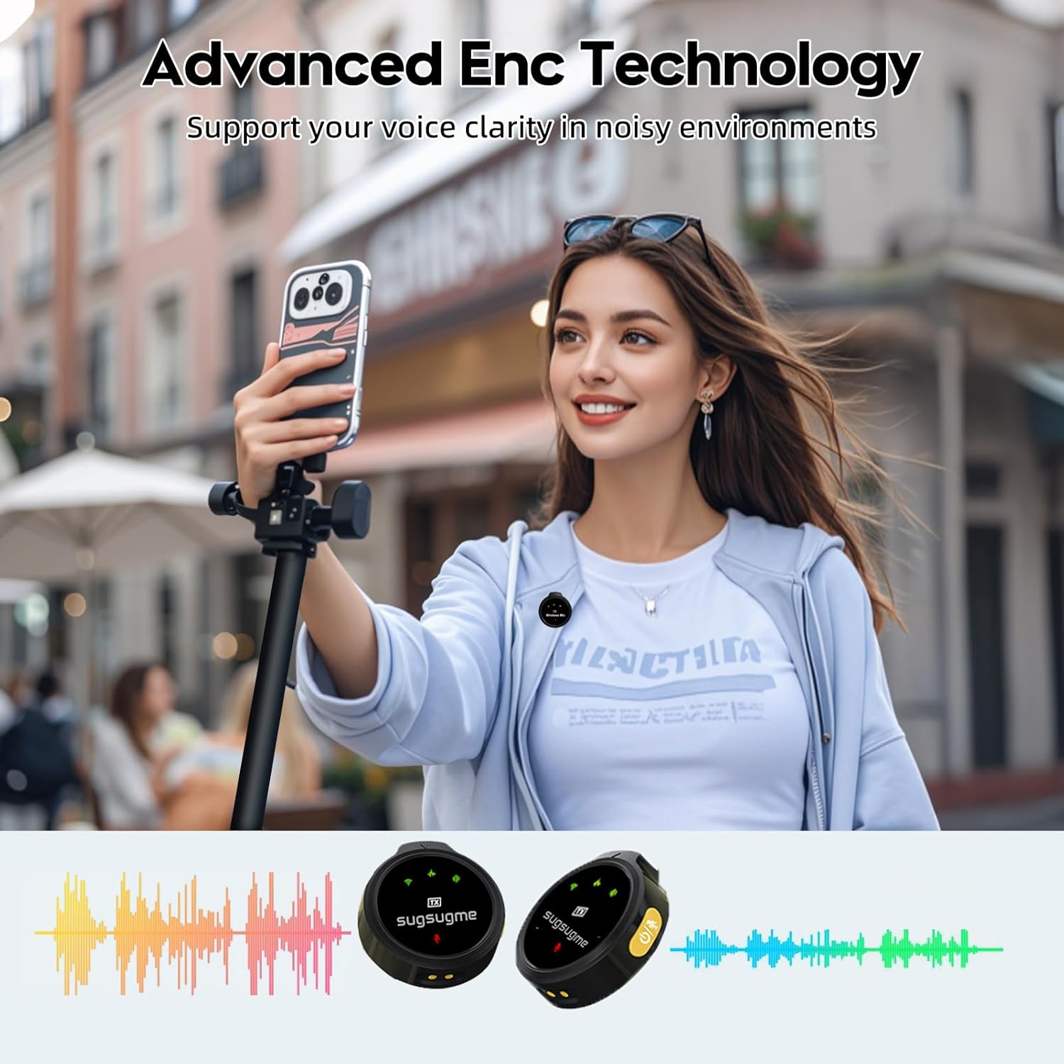 Wireless Lavalier Microphone for iPhone/Android/Laptop with Lightning/USB-C Plug, 48KHz/24Bit, Noise Cancellation, 100 Meters Transmission Range, 30h Battery for Video Recording, Streaming