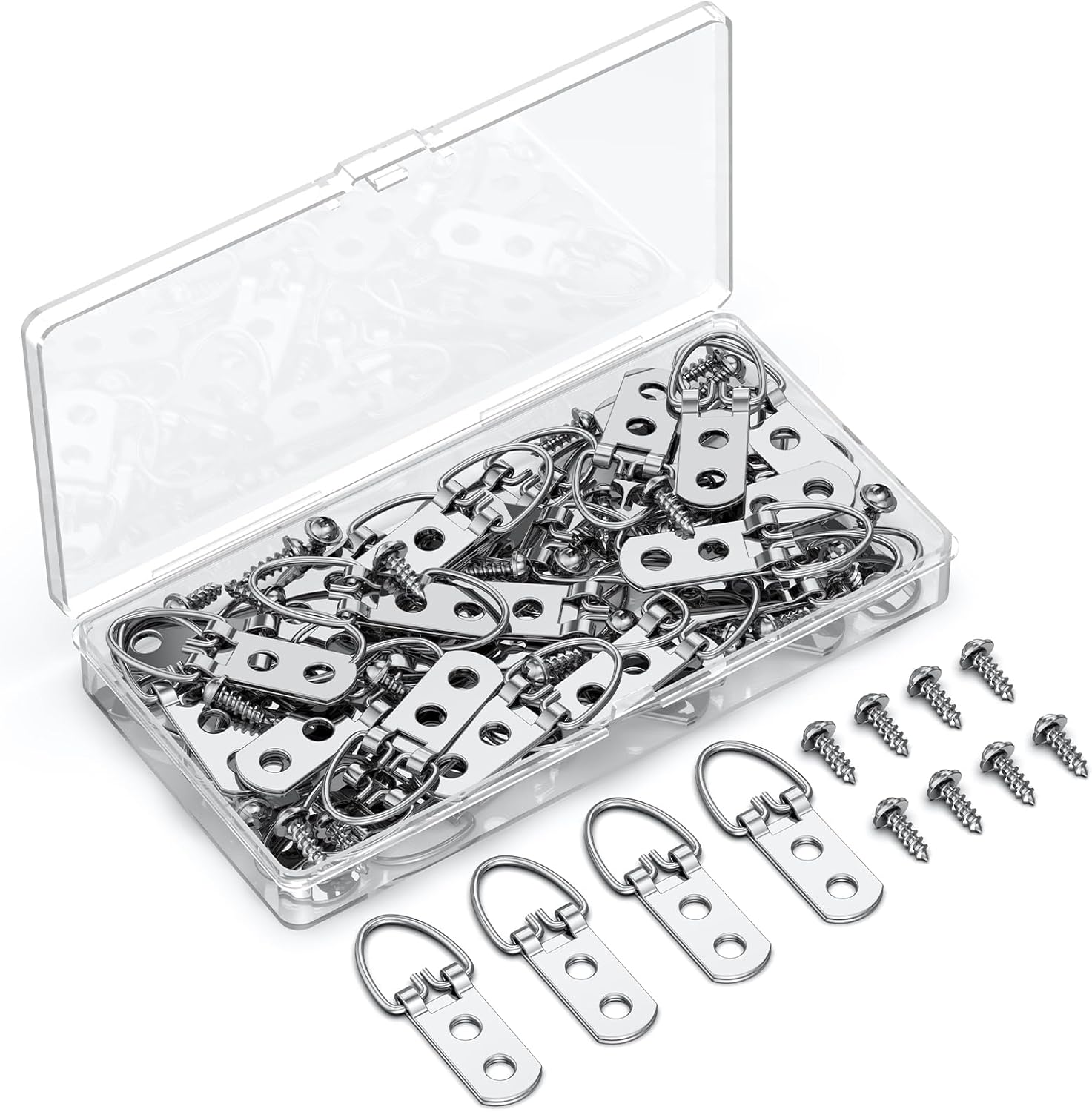 Uniclife 60 Pcs D Ring Picture Hangers with Screws, 40 lb Load Heavy Duty Picture Hanging Hardware, Double Holes Picture Hooks, D Rings for Picture Frame Hanging, D Hooks for Paintings Mirrors Clocks