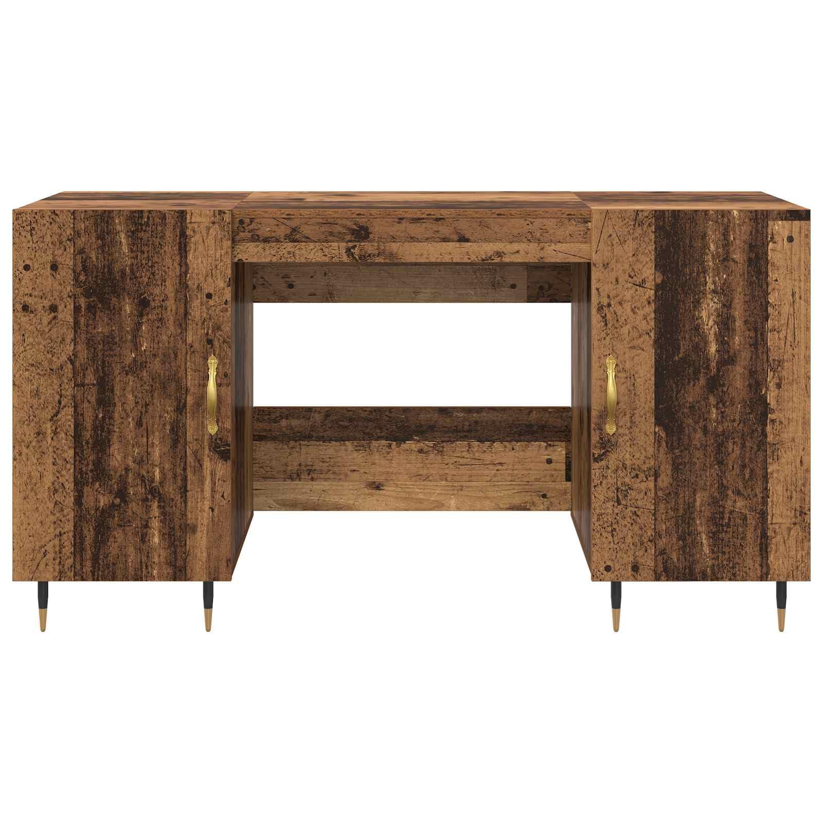Escritorio con estante de diseño industrial de madera envejecida de 140 x 50 x 75 cm, material de madera mate, 2 estantes, para oficina en casa, oficina, lugar de trabajo, para teclado