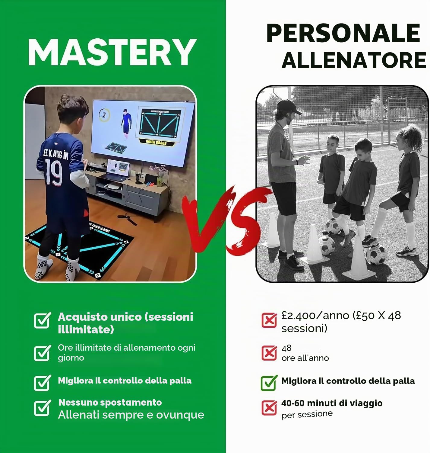 Soccer Mastery Skills - Tappetino per allenamento calcistico XL, 90 x 60 cm, con cintura da allenamento, controllo della palla e antistress, compatibile con app FPRO, regalo di compleanno per ragazzi