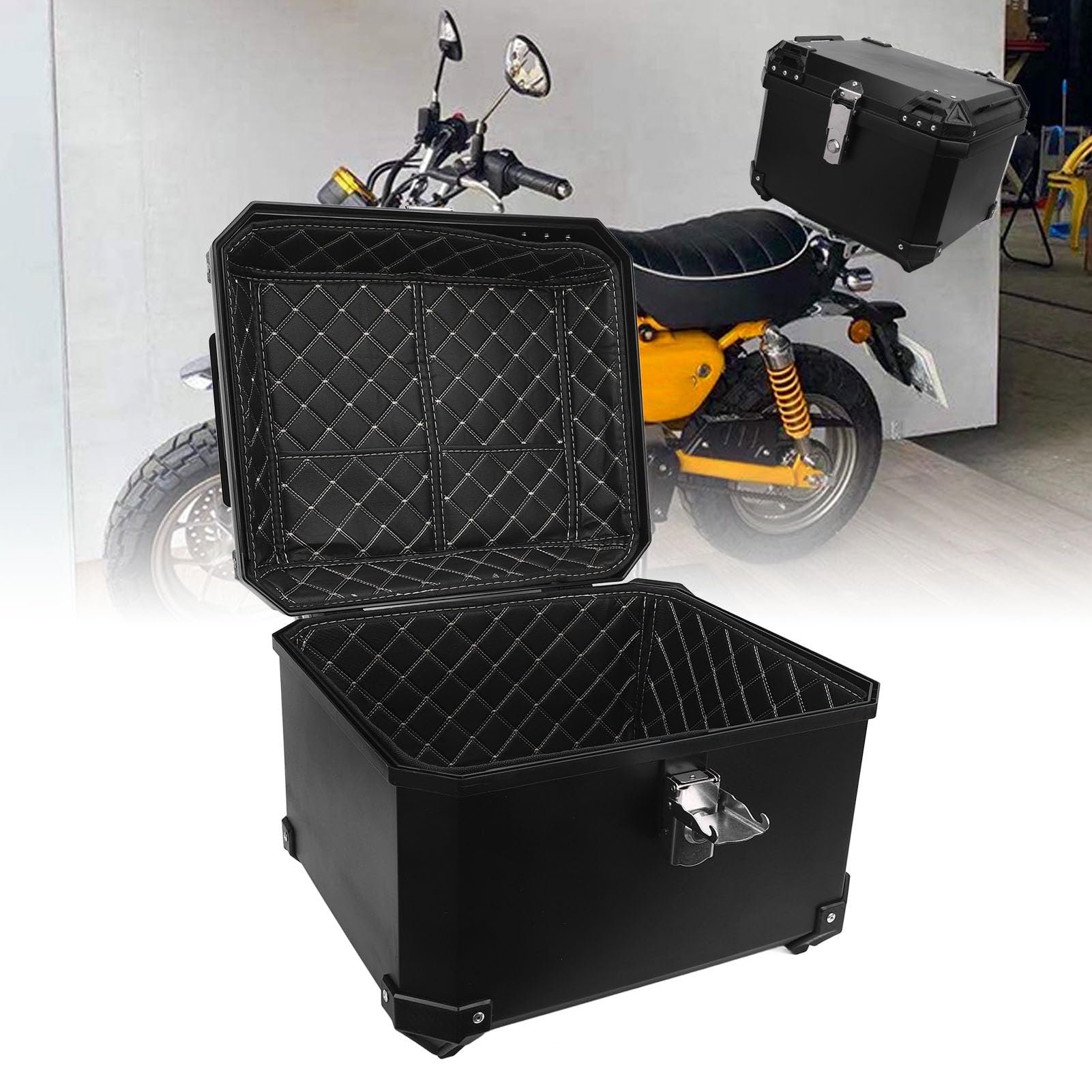 Jiawu Przestronny Kufer Centralny Motocykla, Kufer Tylny o Pojemności 57 Litrów z wyściółką nadającą się do Prania, Płyta Podstawy z Mechanizmem Szybkiego Demontażu Ułatwiająca konserwację