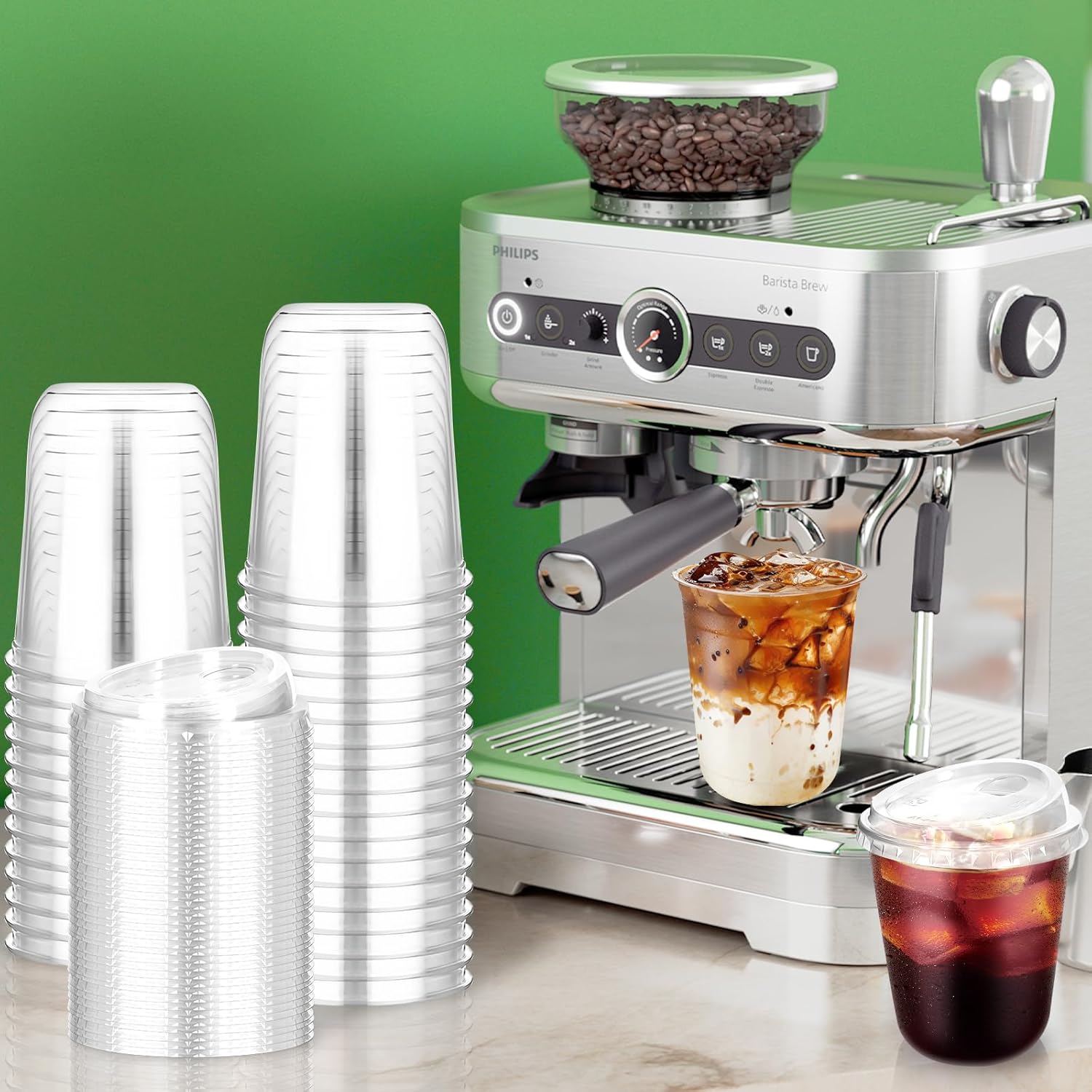 50 Pcs Plastic Coffee Cups with Sip Lids, Disposable Plastic PET Crystal Cups with Strawless Lid for Iced Coffee, Smoothie, Cold Beverage, Party Catering Supplies, Drink Shop (Clear, 14 oz)