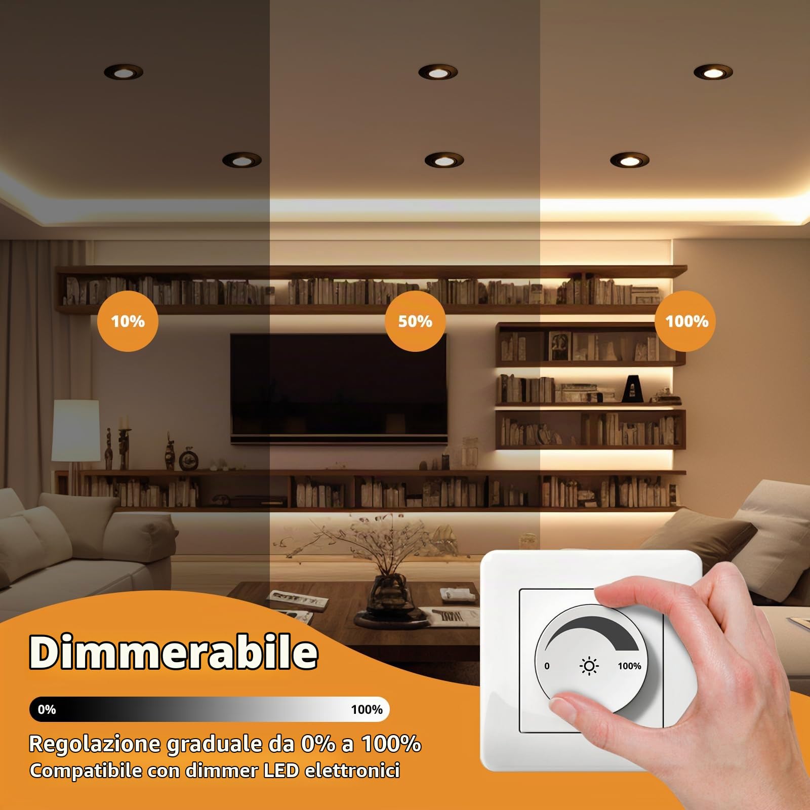 wowatt 10x Faretti Led da Incasso per Cartongesso Nero 5.5W Dimmerabili | 2800K Luce Calda 600LM Luci da Soffitto Interno IP44, Metallo Faretto led incasso Ultrasottili, Faretti Foro 68mm para Bagno