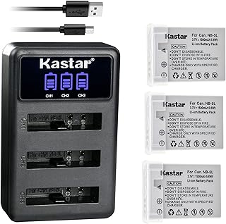 Kastar 3 Pack Battery and LCD Triple USB Charger Compatible with Canon NB-5L NB5L, NB-5LH NB5LH, 1135B001 Battery, CB-2LX CB-2LXE Charger, Digital IXUS 800 IS, Digital IXUS 850 IS, Digital IXUS 860 IS