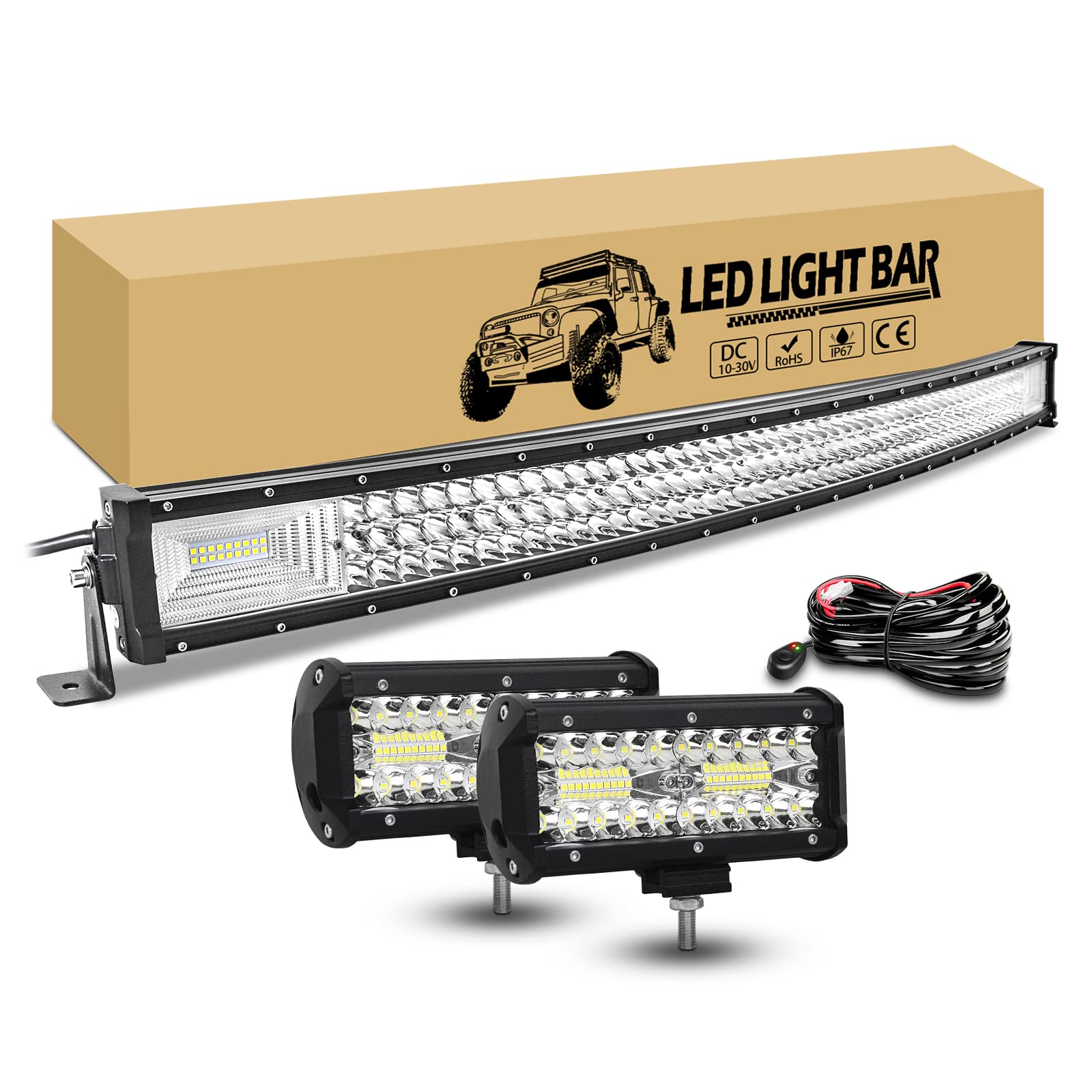 RIGIDON 105 cm 540W Kit Barre Led incurvée avec 2x 18 cm feu antibrouillard