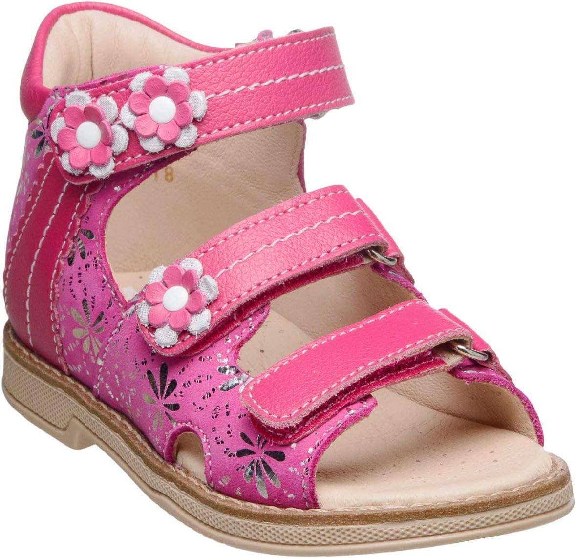 Orthopedic Kids Shoes for Boys and Girls - Twiki - Genuine Leather Sandals with Arch Support, Non-Slip Amortizing Sole and Thomas Heel, Pink, 9 Toddler
