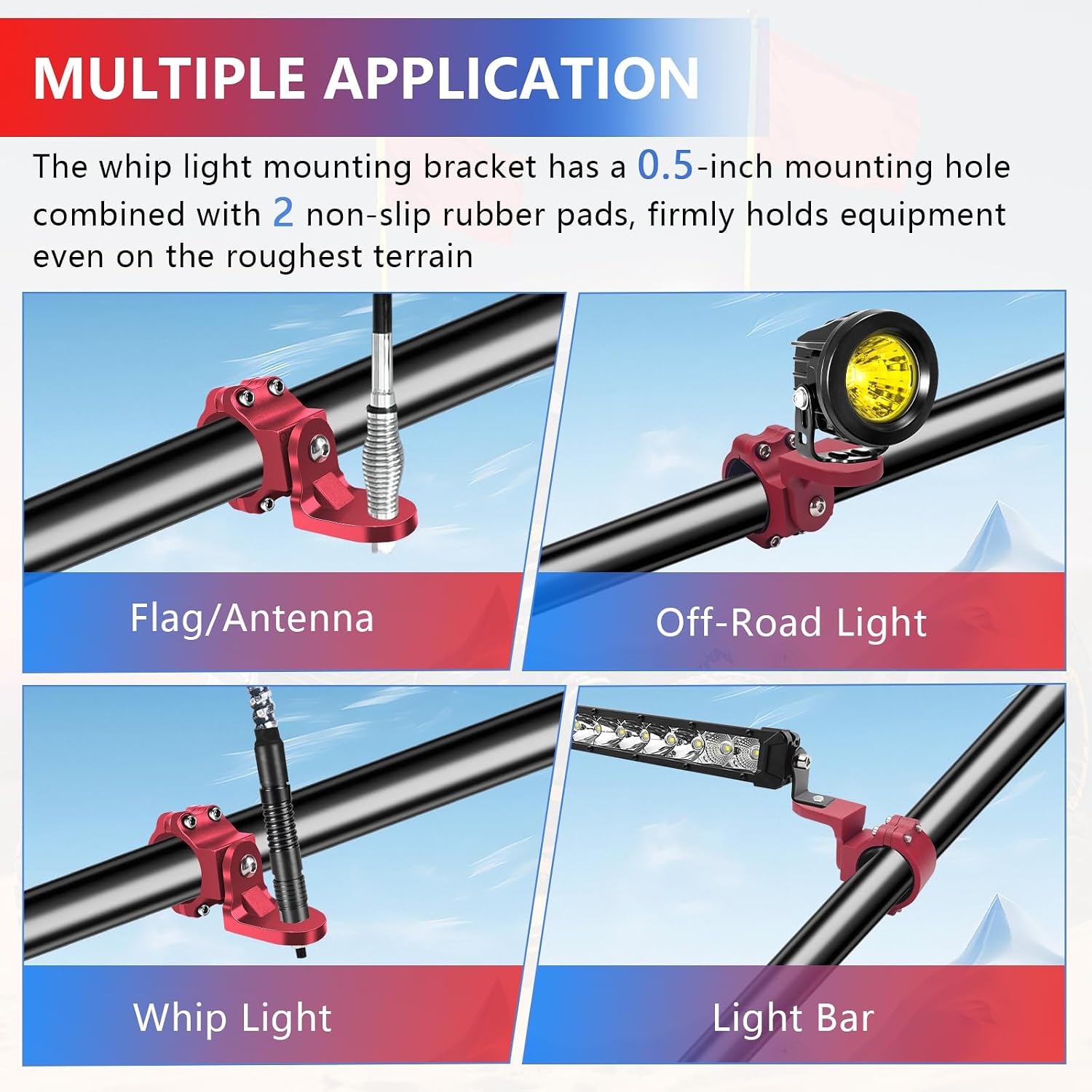 Chelhead UTV Whip Light Mounting Bracket 1.5"- 2" CNC Aluminum Light Bar Mounting 360° Adjustable Brackets Compatible with Whip Light,Antenna,Flag,Off-Road Light