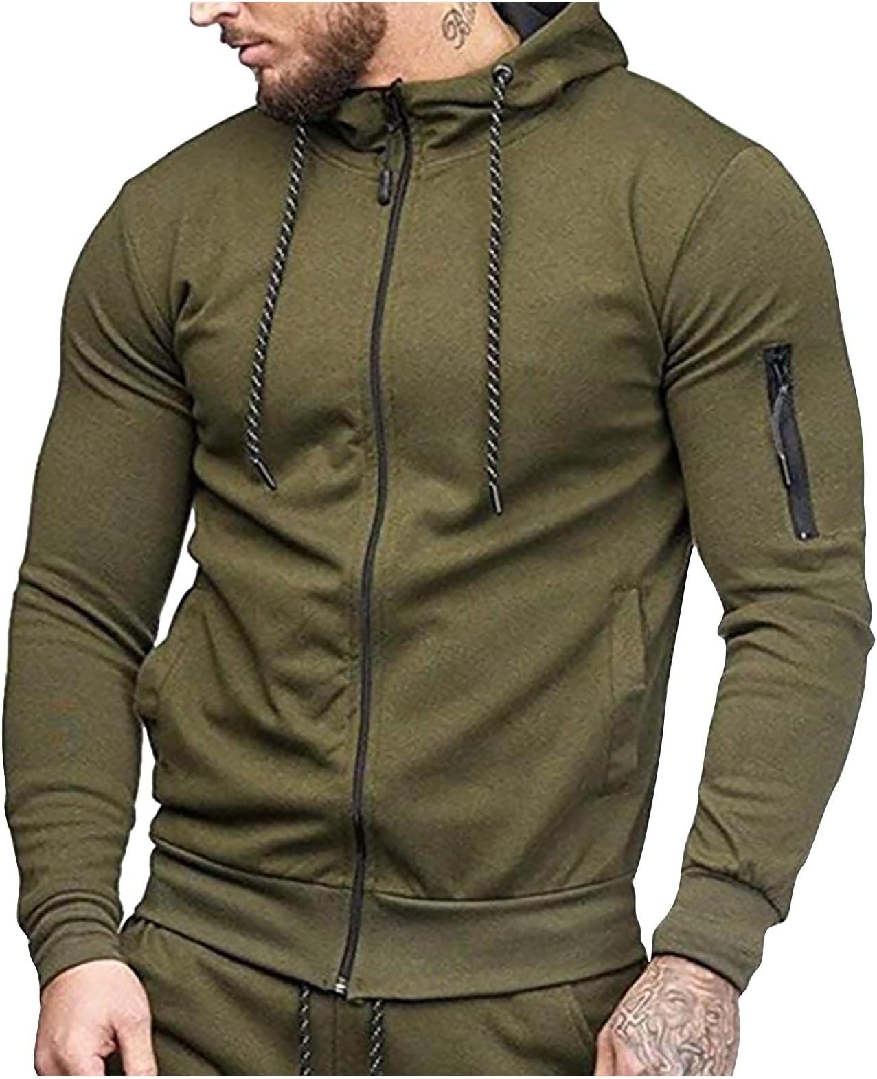 Mens Comfortable Long Sleeve Jackets Printing Autumn and Winter Coats Fashion Zipper Loose Casual Hooded