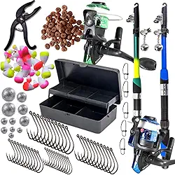 Kit de Pesca Completo com 2 Varas, 2 Molinetes, Estojo, Anzóis, Chumbos, Iscas e Alicate