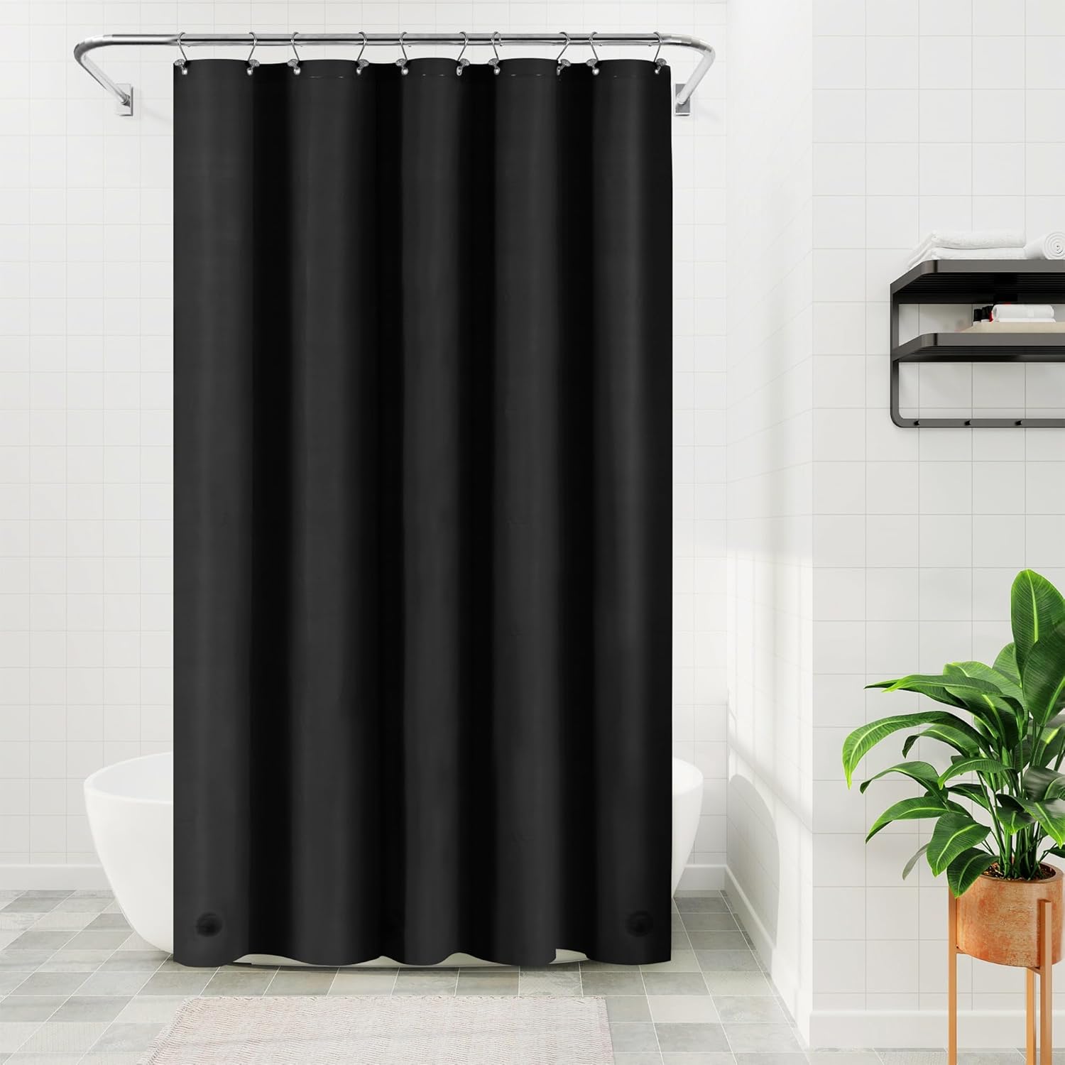 Barossa Design 54W x 78H Stall Shower Curtain Liner Black - Waterproof Lightweight PEVA Plastic Shower Liner with 3 Magnets & Metal Grommets - Black