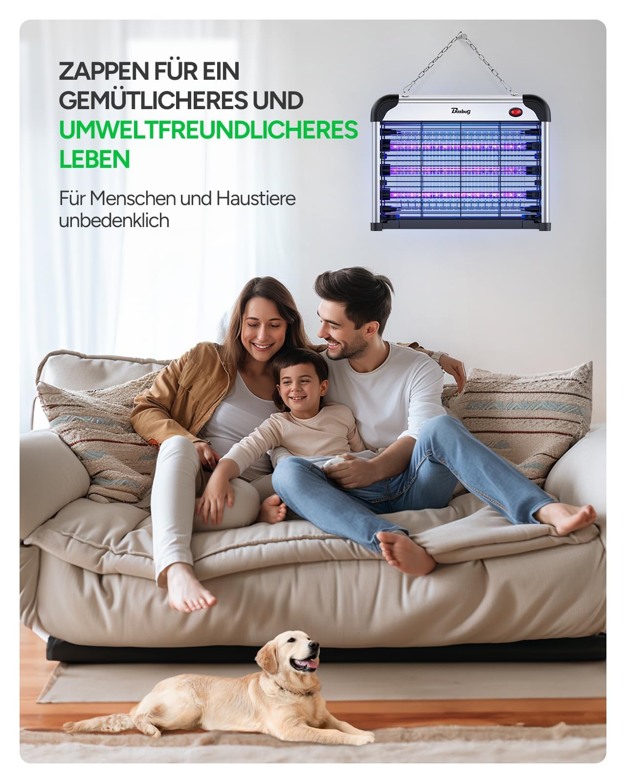 Buzbug Insetticida a LED, 3800 V, forte trappola per zanzare e mosche, 3 lampade, sostenibile con basso consumo energetico, lampada per zanzare, repellente per zanzare, cattura insetti (nero)