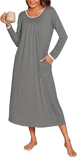 Long Nightgowns for Women Long Sleeve Sleepshirts Loungewear Casual Sleepwear Loose Sleep Dress with Pockets