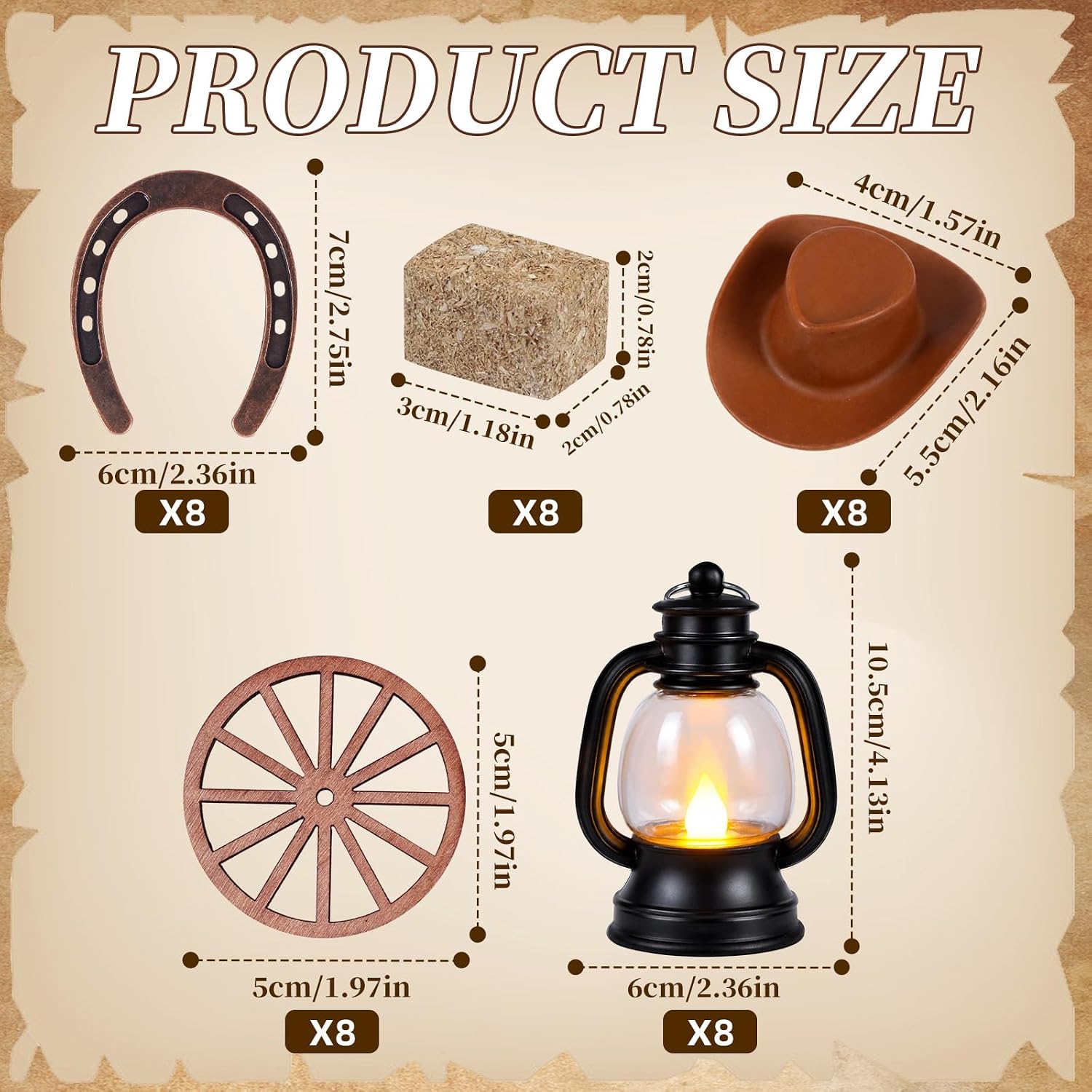 Western Cowboy Party Decorations, 40 Pcs Rustic Table Decor Set with LED Lanterns, Mini Hats, Horseshoes, Wagon Wheels and Hay Bales for Rodeo Birthday, Cowgirl Baby Shower, Country Party
