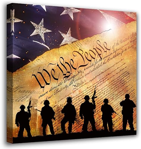 NLKTIYC Arte de pared con bandera estadounidense, impresión en lienzo de soldados para sala de estar, dormitorio, oficina, decoración de pared