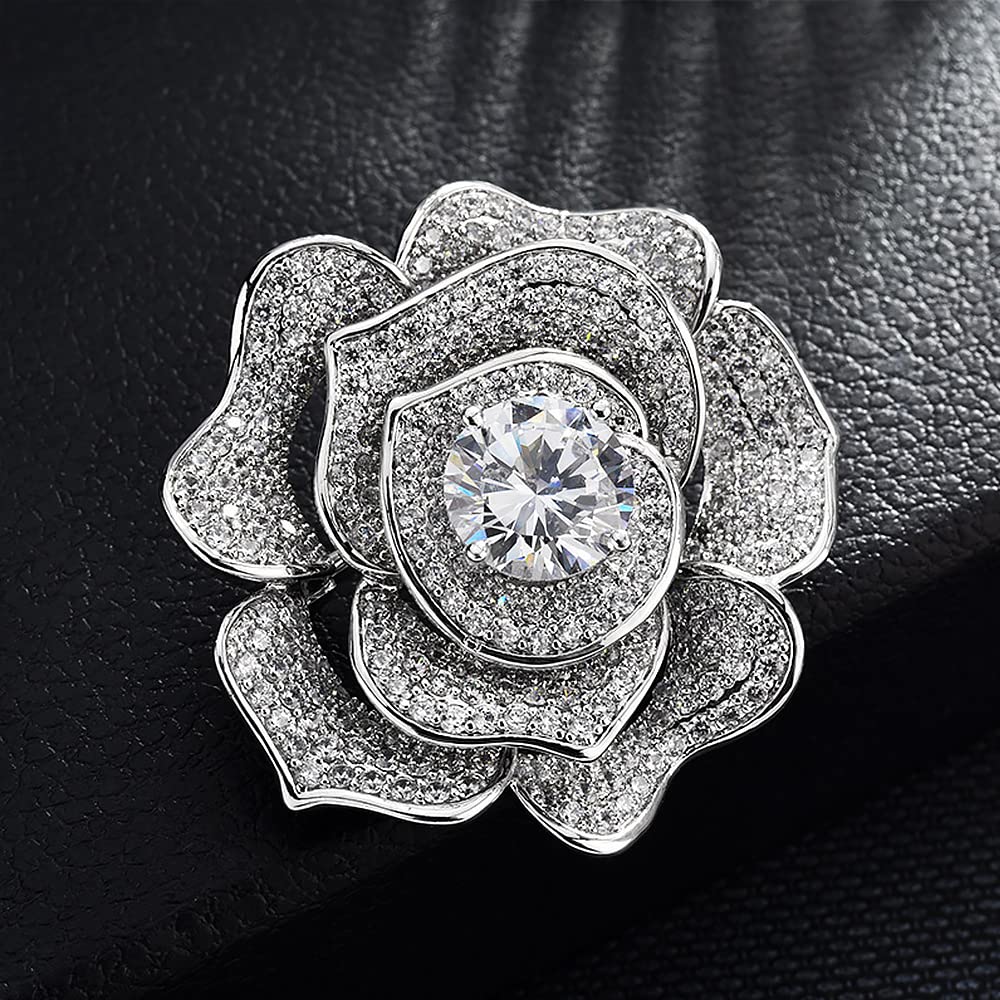 Broche con Forma de Rosa para Mujer, de circonita cúbica, para Vestido, Traje o suéter.