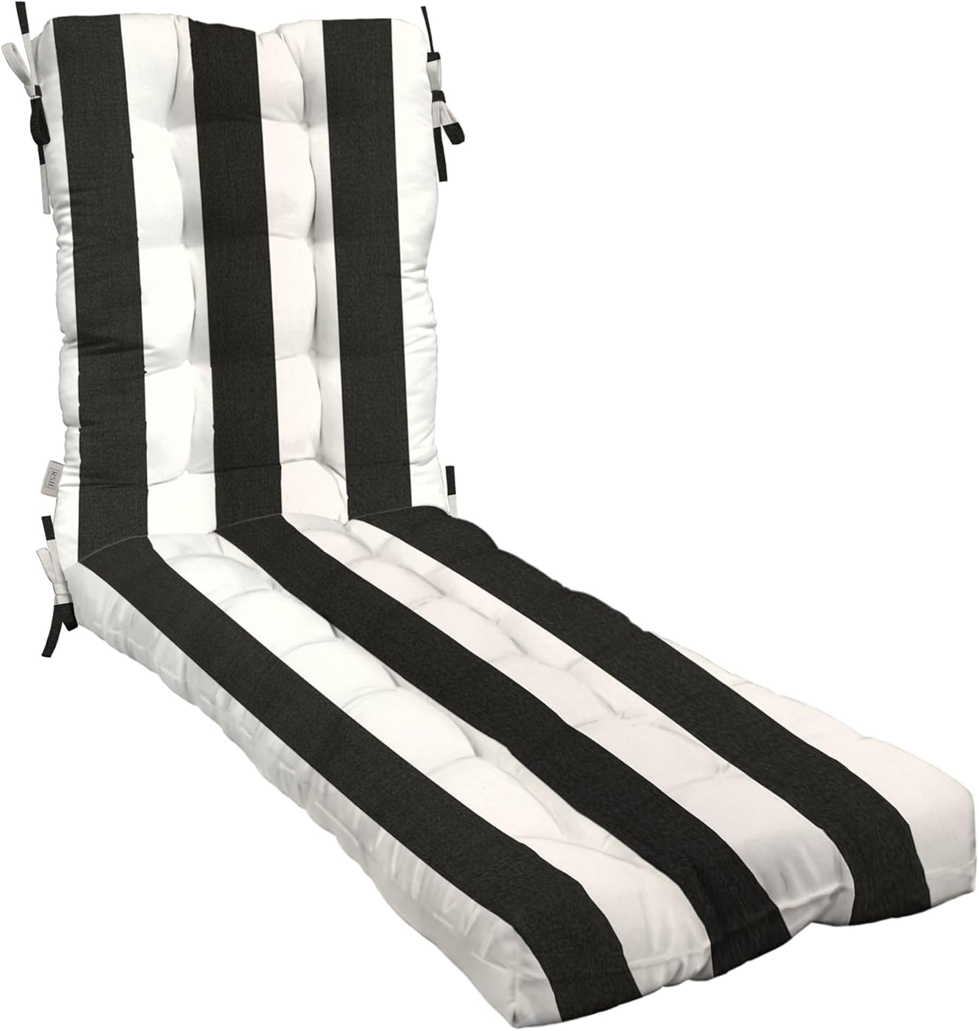 RSH Decor Tufted Chaise Lounge Seat Cushion, 72”x22” All-Weather Fabric, Water and Fade-Resistant, Outdoor Chair Cushion for Patio Furniture, | Black White Stripe - Made in USA