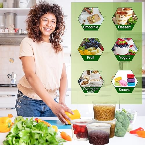 Miniatura 4 de 60 juegos de recipientes de plástico con tapas, recipientes de almacenamiento de alimentos, tazas de sopa, a prueba de fugas, microondas,