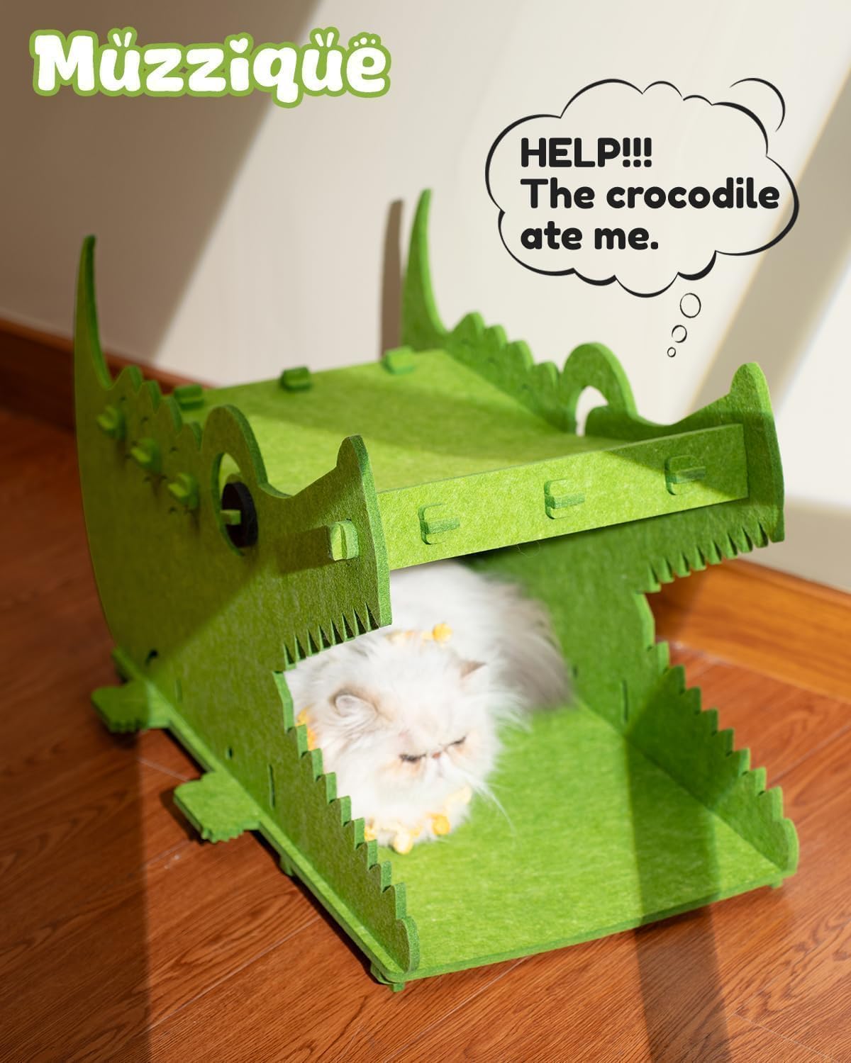 Cat Bed House Cave, for 25 LBs Indoor Cats, Large Cute Crocodile Felt Pet Perch, Scratcher Washable Kitten Playhouse, Enclosed Small Dogs Puppy Nest, Multi Layer Peekaboo Kitty Bedside Cube Furniture