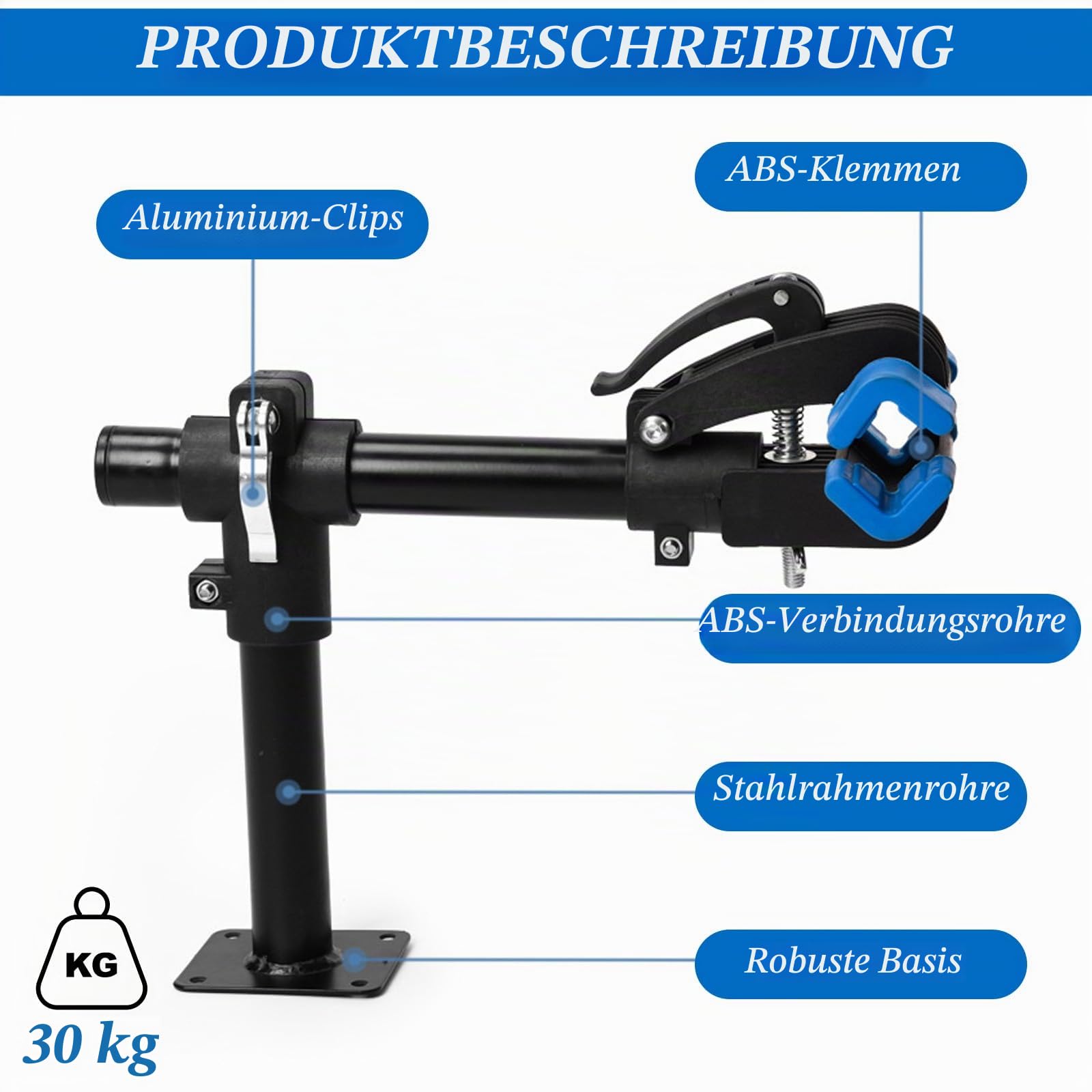 Fahrrad Montageständer, Fahrrad Reparaturständer Bis 30 KG, Höhenverstellbar, Klemmkopf 360° Drehbar, Fahrradmontageständer für Rennrad, Mountainbike