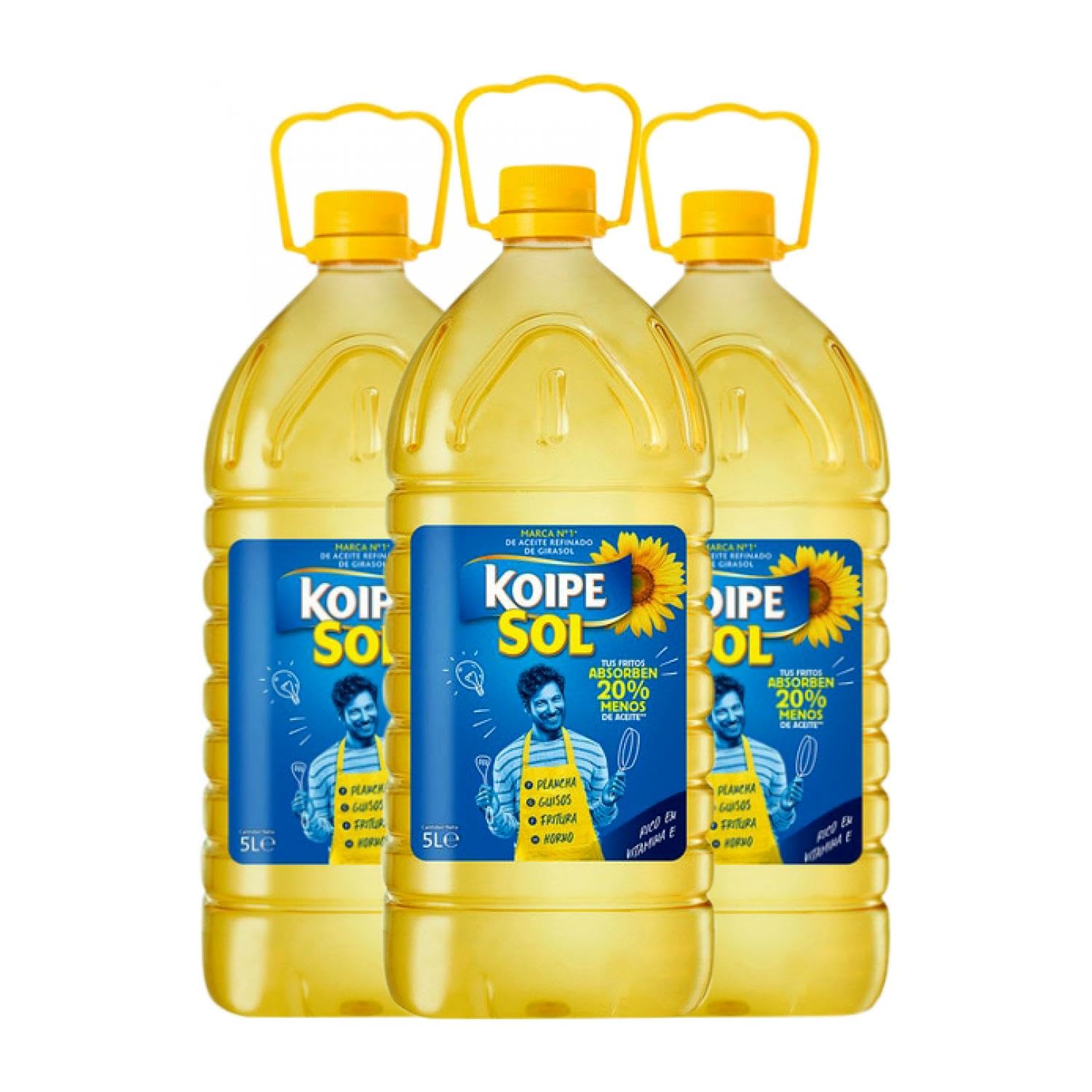 Aceite de Cocina Koipe Sol Girasol Alto Oleico Garrafa 5 L (Caja de 3 Garrafa de 5 L)