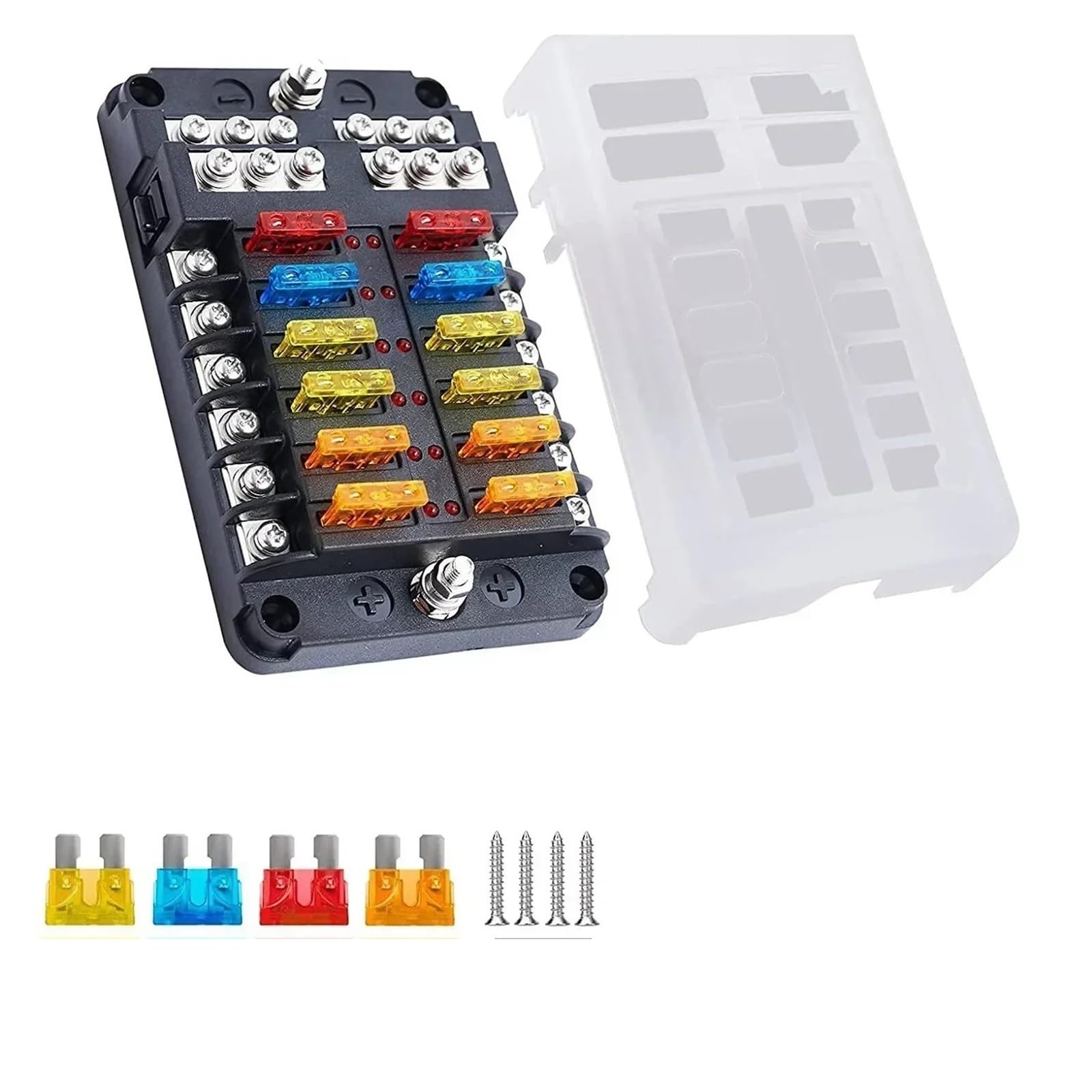 Portafusibles de cuchilla de 6/12 vías, 12-24 V, for coche, barco, con tapa de plástico for panel eléctrico, caravana, autocaravana, accesorio.