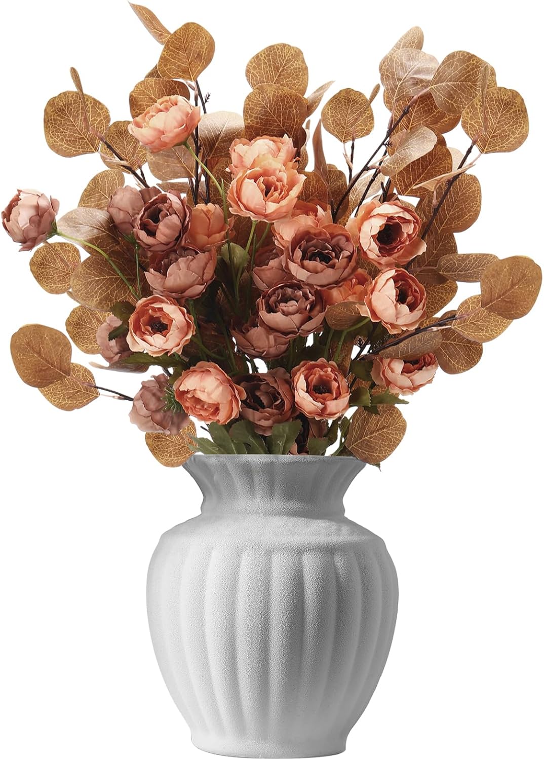 Thiccywoov 12 Pcs Artificial Silk Peonies Stems Arrangements Fake Flowers Set 6 Faux Peonies Artificial Flowers and 6 Eucalyptus Stems Mixed Ranunculus for Vase Home Office Decor (Retro Color)