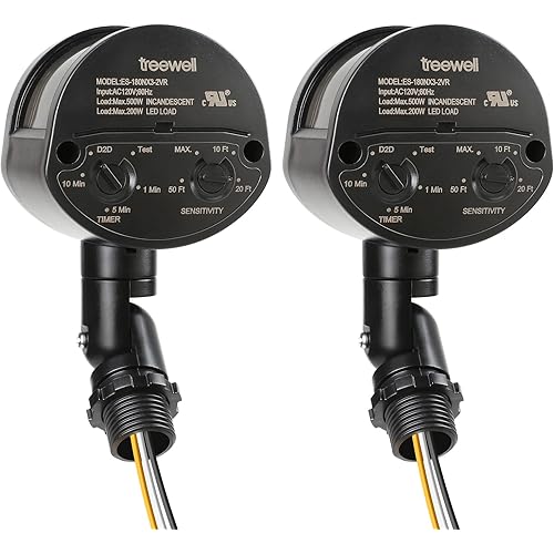 2 Pack Motion Sensor, 180-Degree Replacement Motion Detector, Adjustable Time & Detection Sensitiity Up to 60 Feet Range, 3 Working Modes Pir Motion Sensor for Security Floodlight, Black, UL Listed