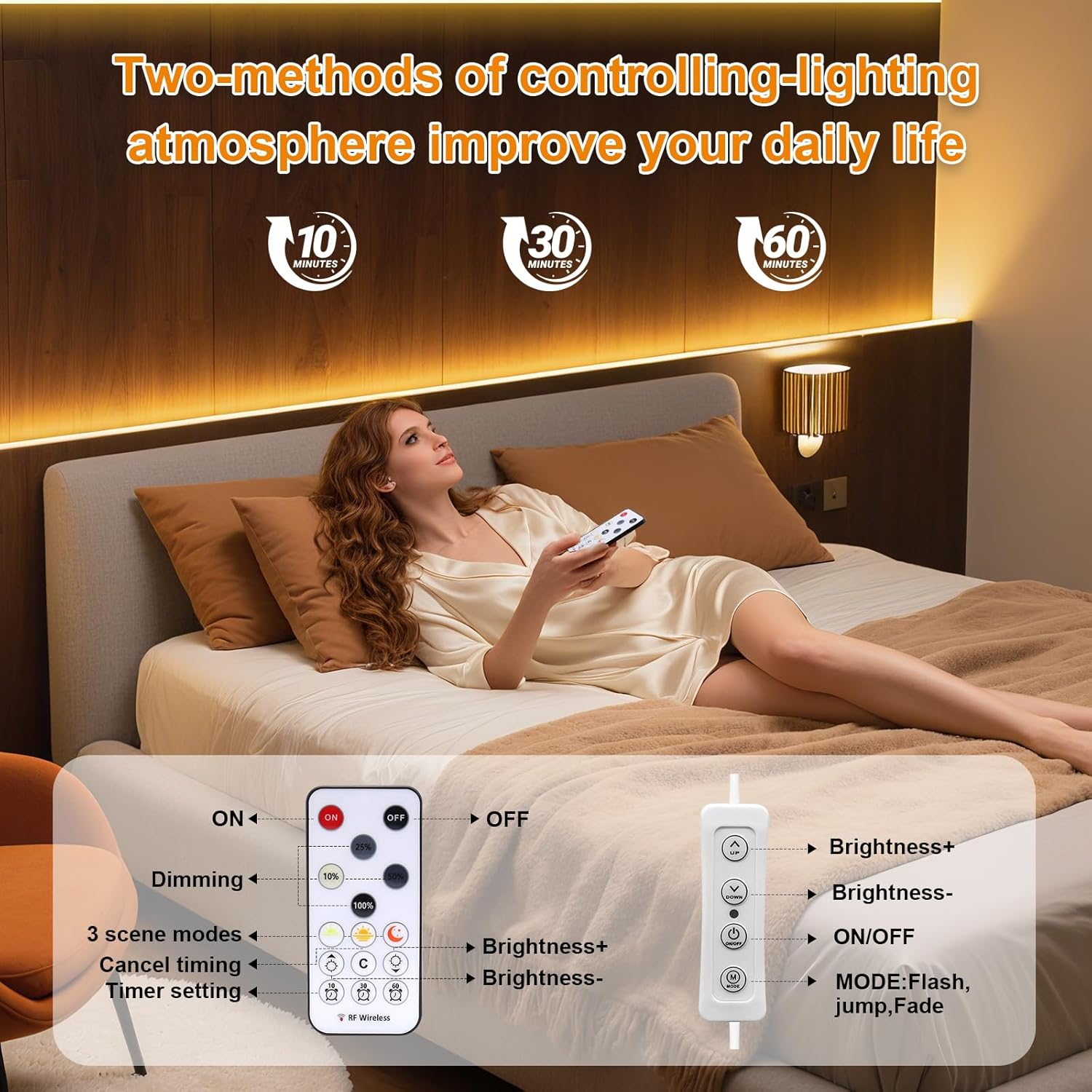 LUXONIC COB LED Light Strip,16.4FT/5M 3000K Warm White Continuous Strip Light, 24V Dimmable LED Lights with Remote Control,CRI90+ Ultra Bright Flexible Light Strip for Cabinet,Backlight,Home Decor
