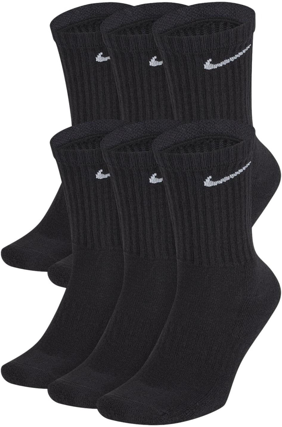 Nike Everyday Cotton Cushioned Crew Socks (6 Pack) (Large, Black)