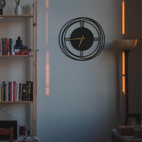 Miniatura 6 de Reloj de pared circular Harmony  24 pulgadas grande, cuarzo silencioso sin tictac, reloj decorativo de metal negro para sala de estar, comedor,