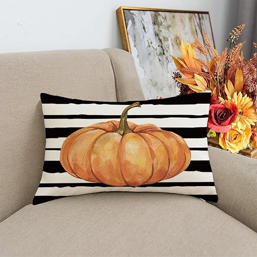 Miniatura 2 de RABUSOFA Fundas de almohada de otoño para exteriores de 12 x 20 pulgadas, almohadas decorativas de otoño, fundas de almohada de calabaza naranja,