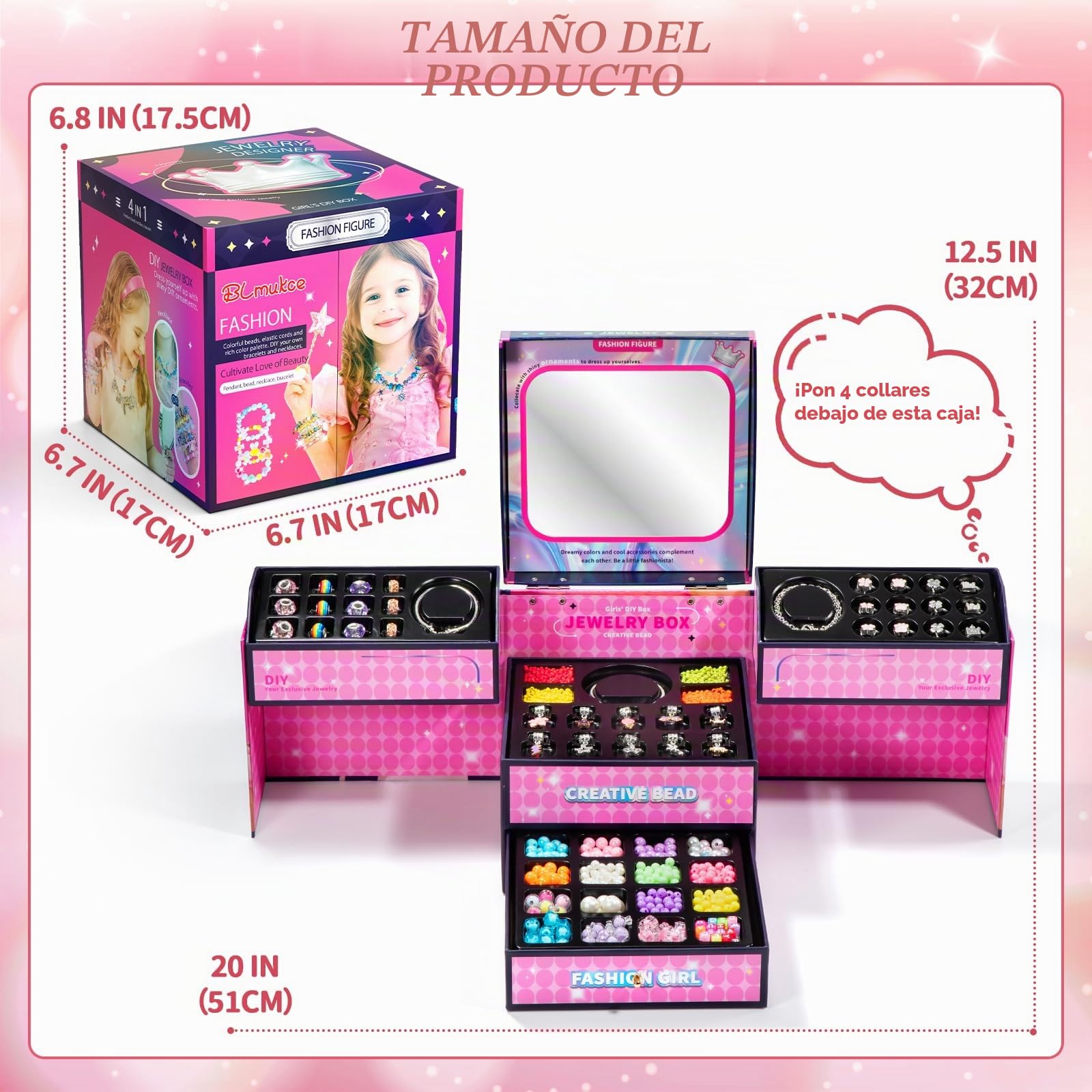 BLmukce Set de joyería DIY para niños – pulsera y cuentas DIY para niñas con cuentas, dijes y accesorios para collares, regalo de cumpleaños y Navidad (4-12 años)