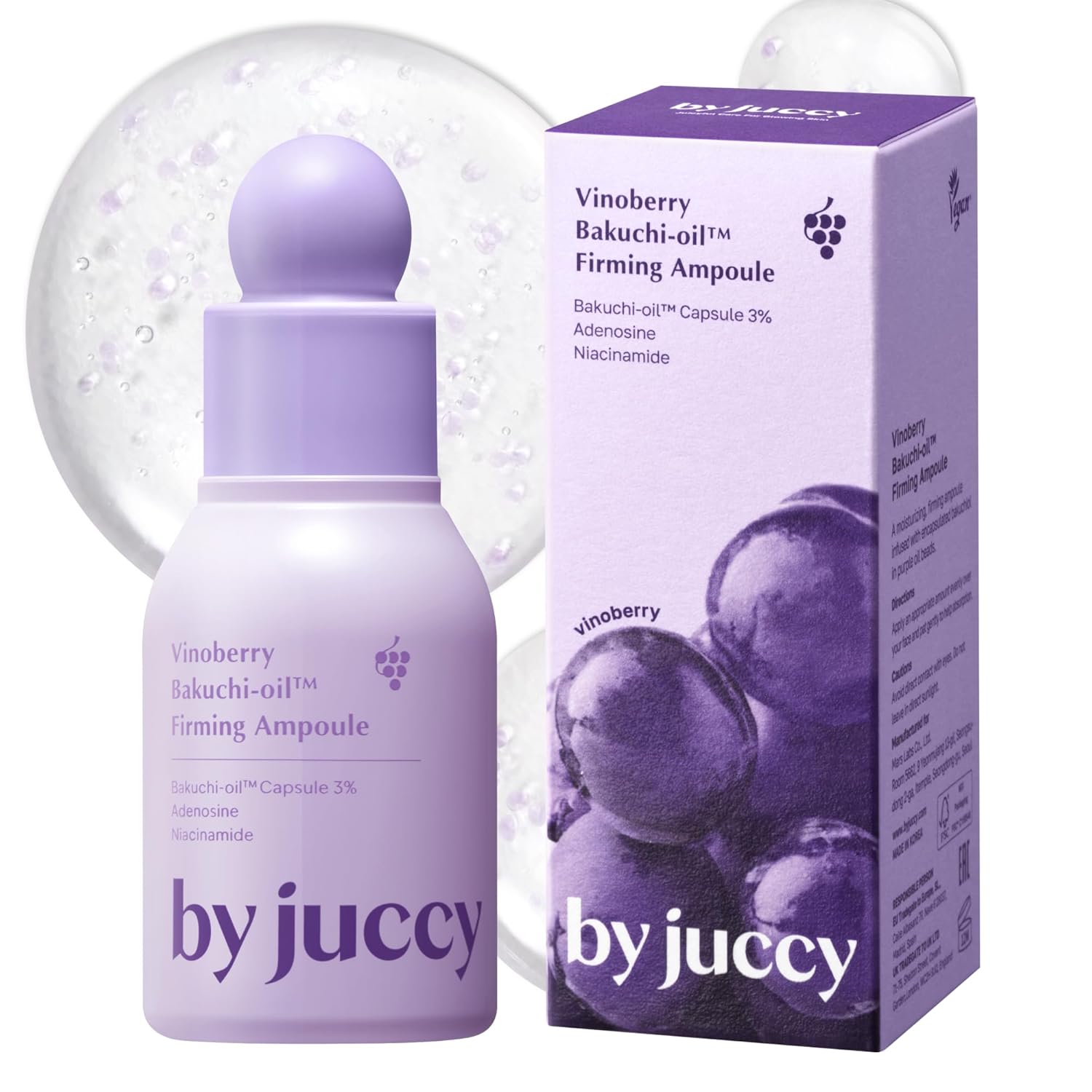 By Juccy Vinoberry Bakuchi-oil 30,000 ppm Firming Ampoule SerumㅣWrinkle-Softening | Bakuchiol, Resveratrol, Peptides, Cica | Skin ElasticityㅣKorean Skincare | By Juicy | 1.01 Fl.oz