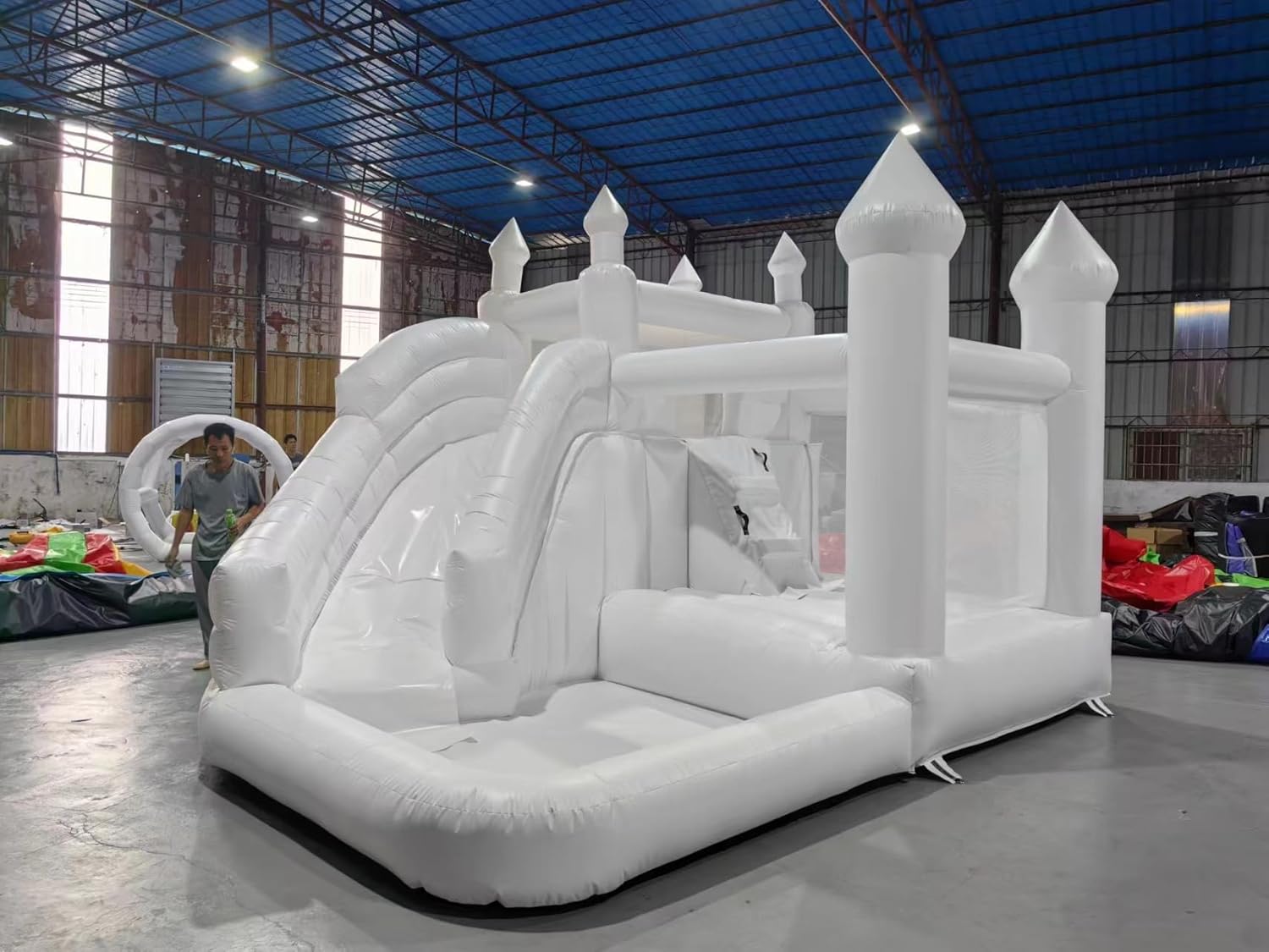 White Bounce House Castle PVC Inflatable with Slide Jumper Bouncy Castle with Blower White Jumper Bouncy Castle Wedding Decorations Jumping Bed for Kids(15FTX 11.5FTX10FT)
