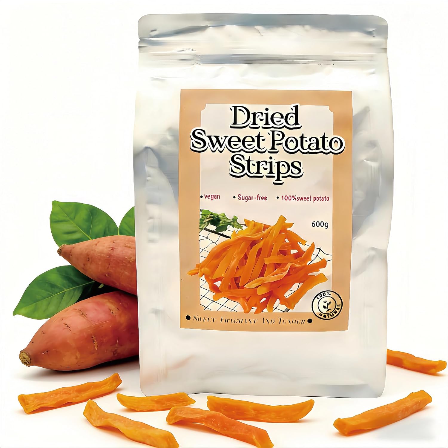 1.32 Ib Dried Sweet potato, Organic Sweet Potato Sticks, Vegan Snack, No Added Sugar, Fat Free, 600g