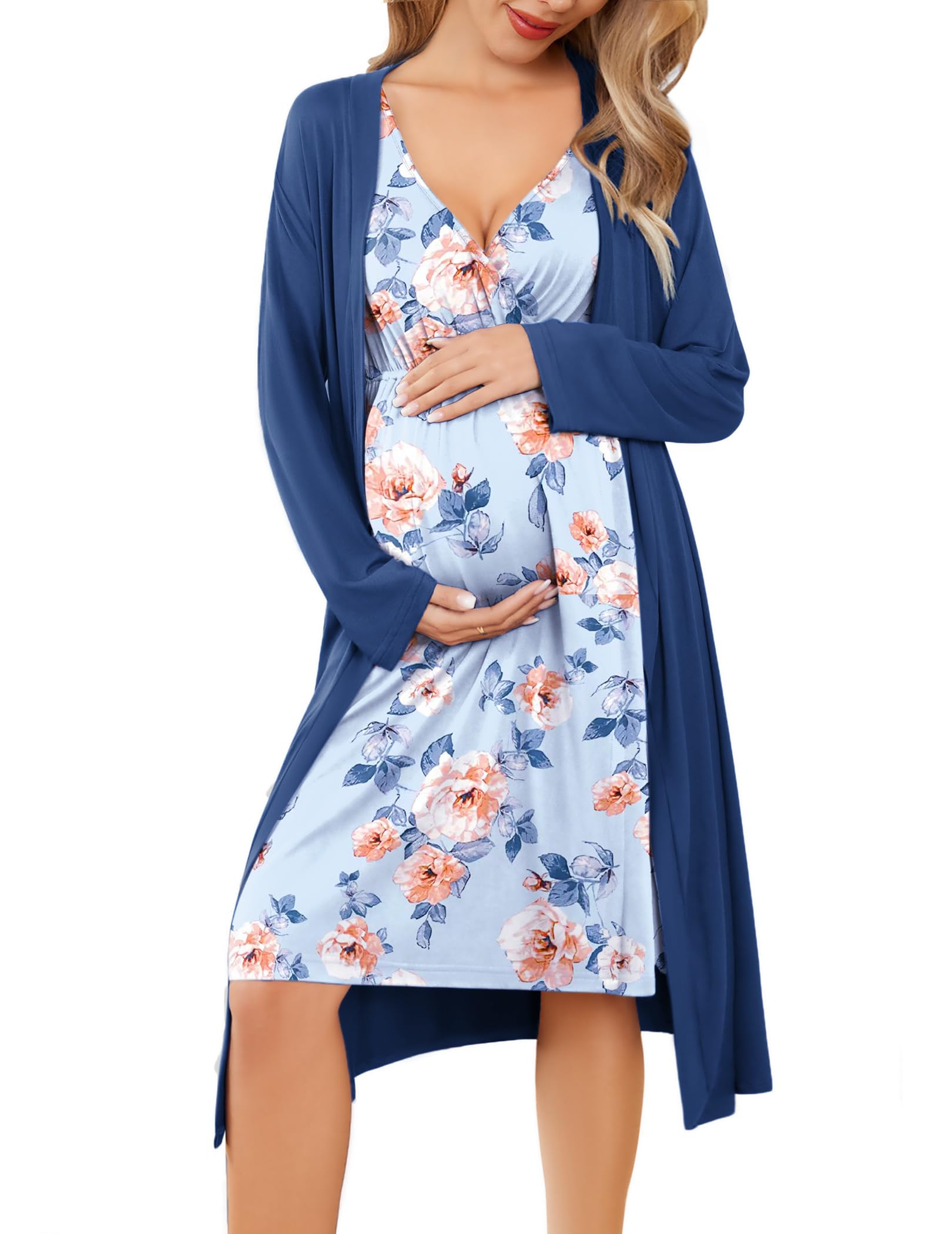 Ekouaer Maternity Nursing Gown and Robe Set Labor Delivery Nightgowns