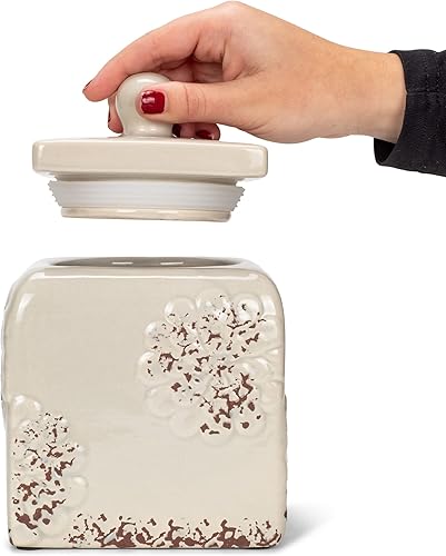 Miniatura 2 de 38994 - Juego de 3 recipientes de cerámica para almacenamiento de alimentos de color gris floral de 10, 9, 8 pulgadas