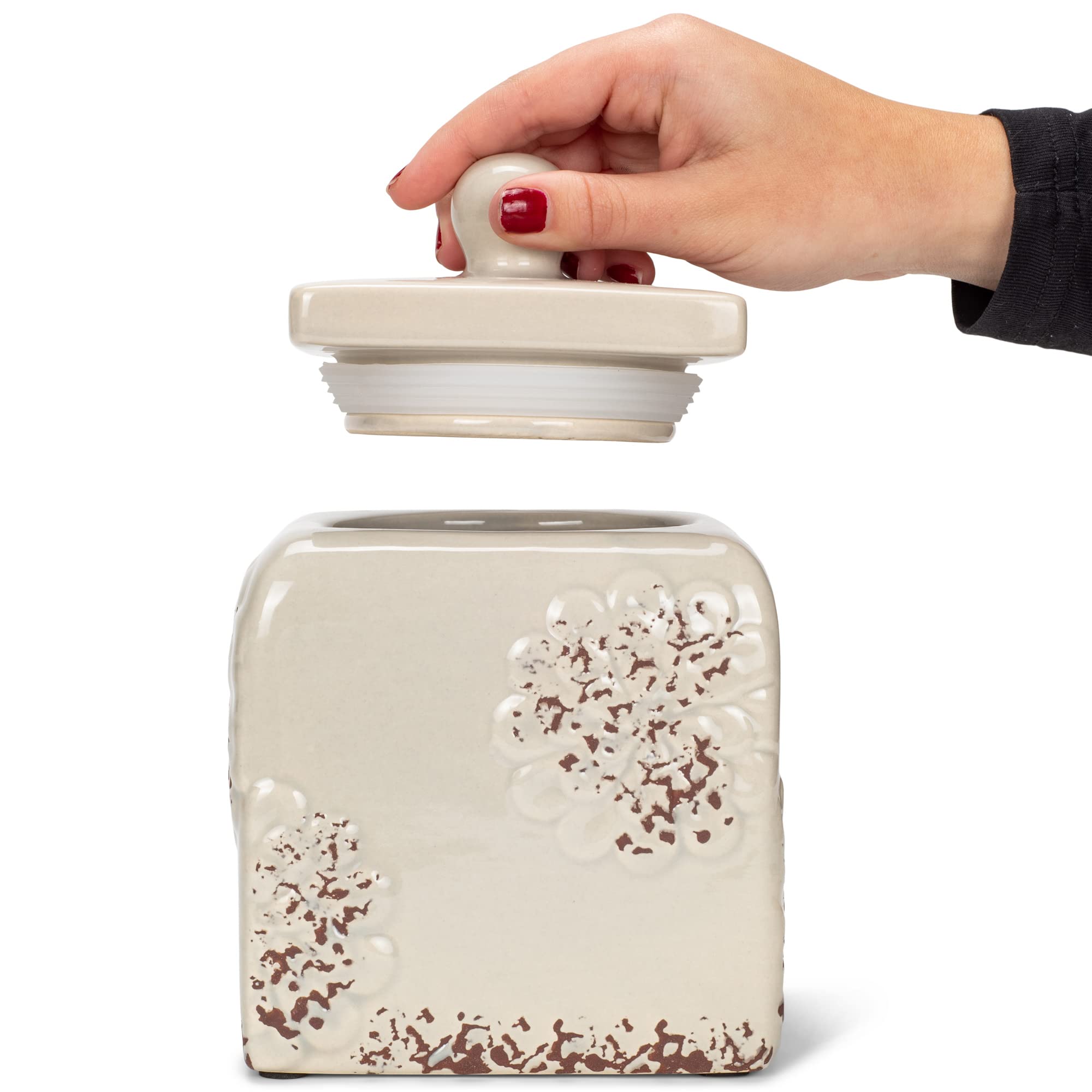 Floral Grey - Juego de 3 recipientes de cerámica para almacenamiento de alimentos, 10, 9, 8 pulgadas, color gris