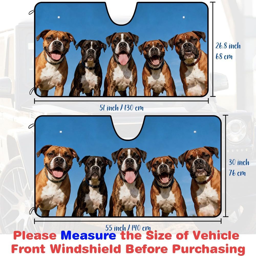 Dalmatian Dog Family Windshield Sun Shade Funny Animal Dog Car Front Windows Sunshade SUV Truck Cars Sun Visor Protector Block UV Rays 55 X 30 Inch