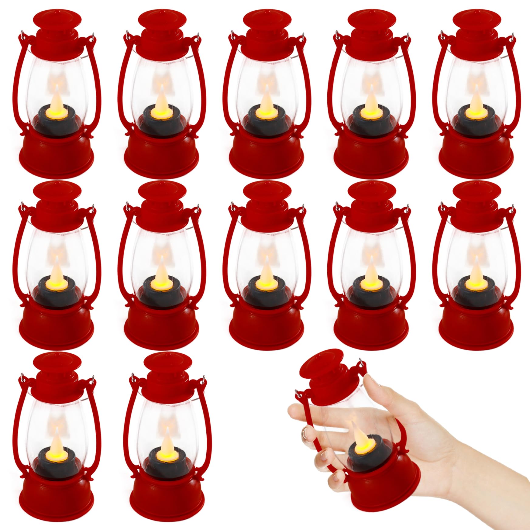 Lcarege 12PCS Red Lantern with Flickering LED Candle, 5.3 inch Hanging Mini Lanterns for Centerpieces, Western Party Decor