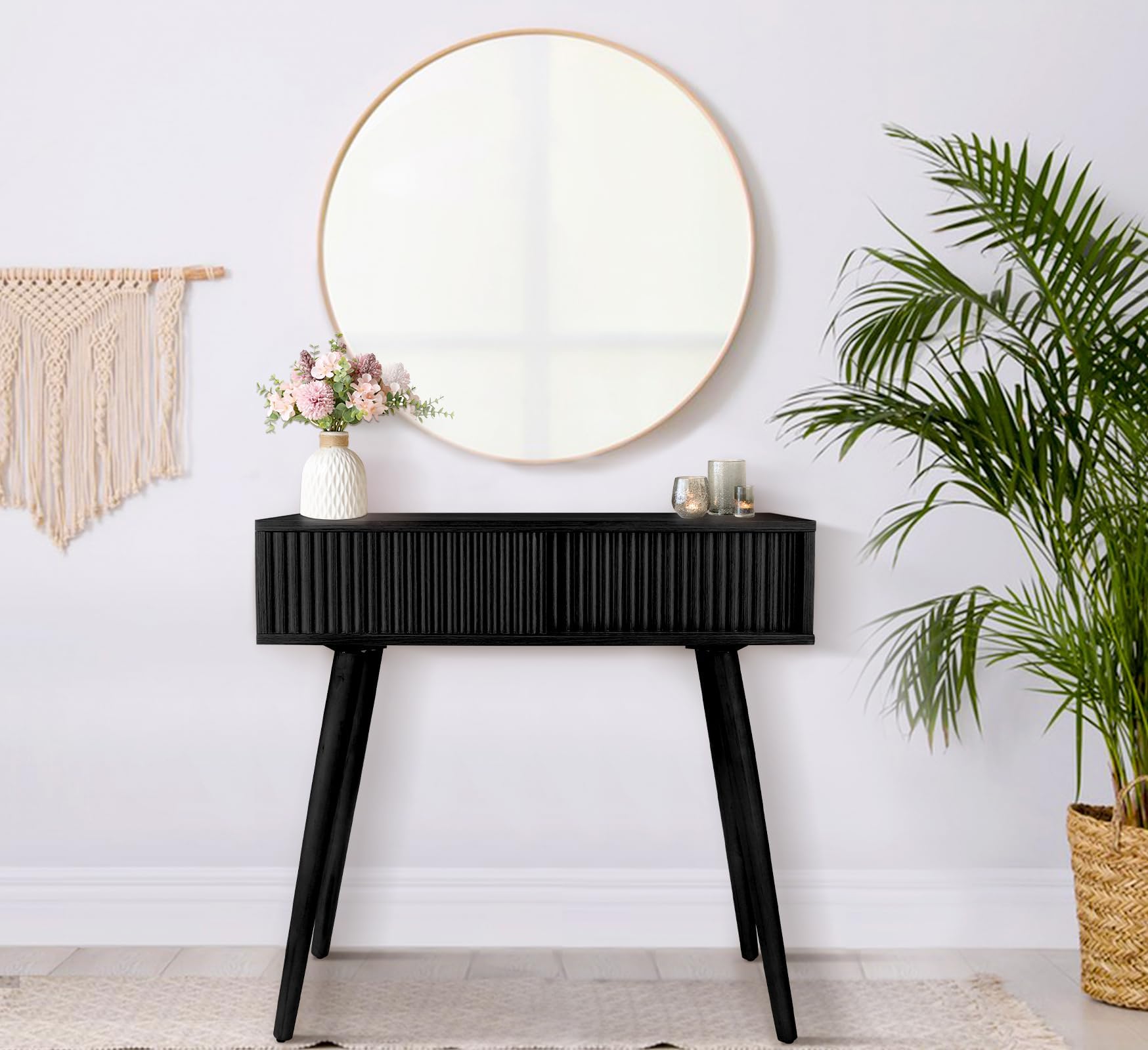 Console Table, Small Console Tables for Entryway，31" Vanity Desk Fluted Dresser Side Table, Brown Entry Table Narrow Console Table Modern Hallway Table Modern Sofa Table for Living Room