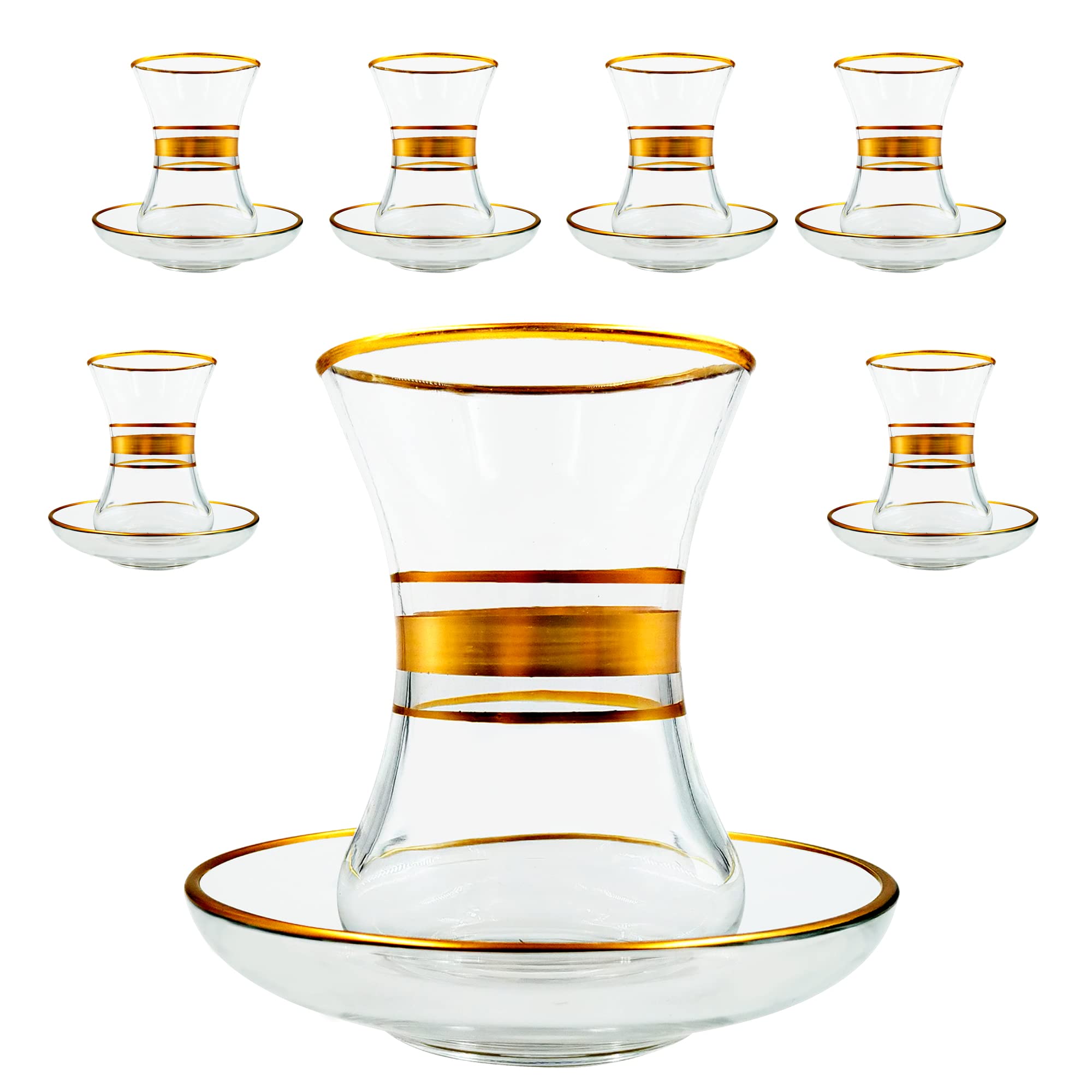 BAYKUL Juego de té turco hecho a mano, de 12 piezas, vasos y platillos hechos a mano, juego de 6, fiesta para adultos con asa, teteras, teteras, servir beber, bandeja para el hogar, cocina, 3.5 onzas