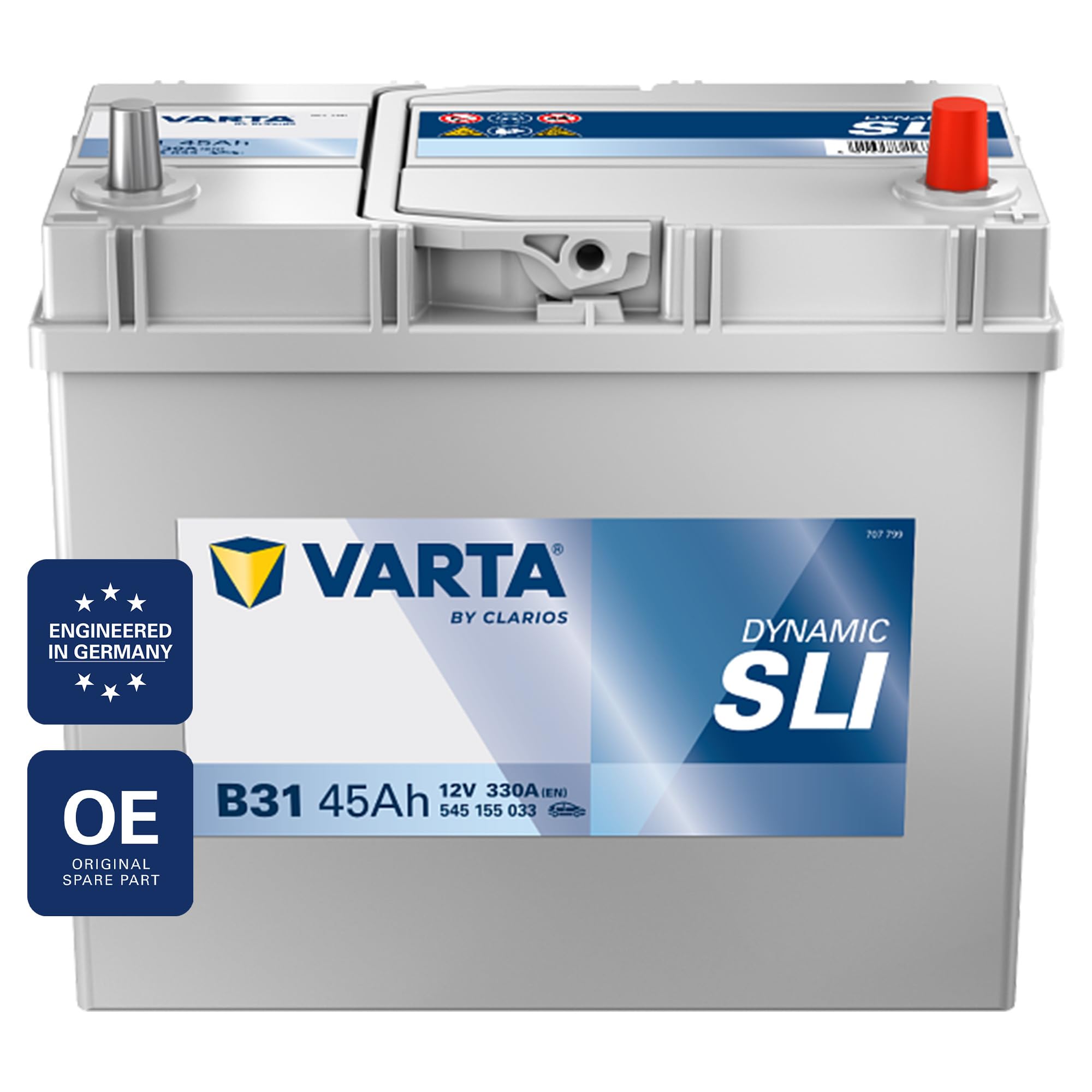 VARTA Automotive DYNAMIC SLI (B31) 12V 45Ah 330A - Nassbatterie KFZ mit Standardausstattung & ohne Start-Stopp System - Starterbatterie für einfachen Energiebedarf - Bleisäurebatterie wartungsfrei