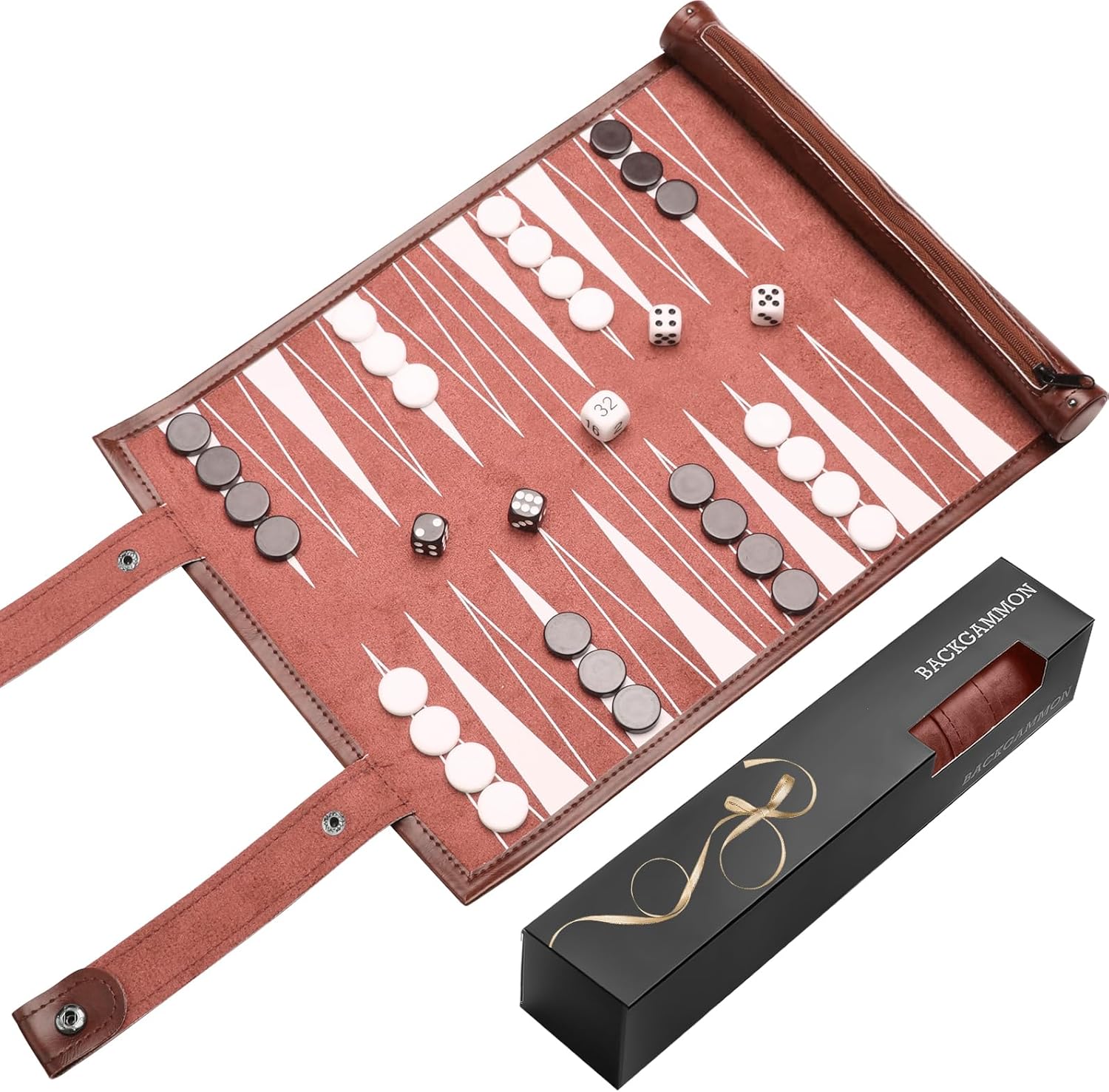 Travel Backgammon, Back Gammon Game Made of Solid Wood - Classic Board Game for Families, Travel and Strategy Lovers, Portable and Durable (Brown