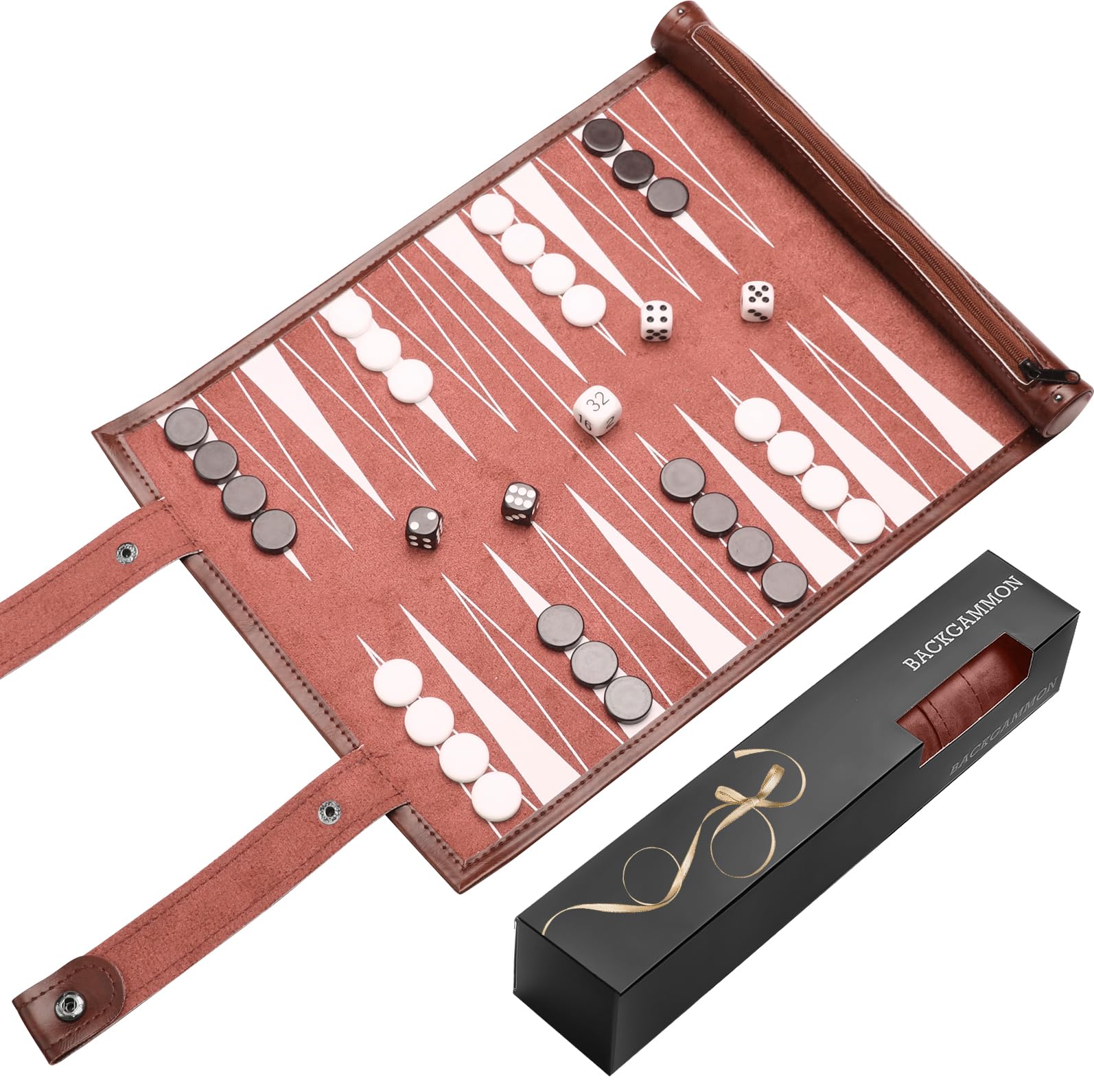 Reise Backgammon,Back Gammon Spiel aus massivem Holz - Klassisches Brettspiel für Familien,Reisen und Strategie-Liebhaber,Tragbar und langlebig (Braun