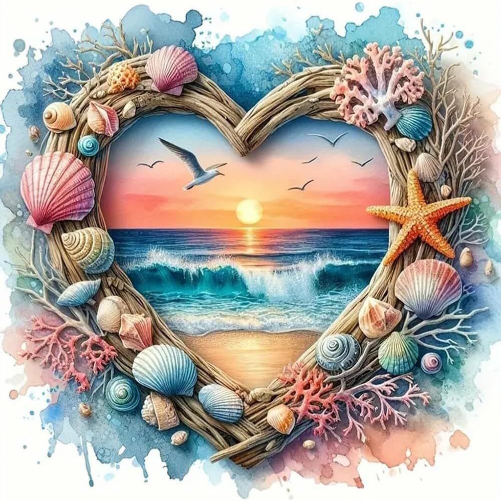 Jakener Cross Stitch-Beach-25-1216-1 Sea Beach Cross Stitch Kits For Adults Beginners, Love Stamped Embroidery Kits For Adults, 11Ct Counted Embroidery Needlepoint Kits Fun Diy Crafts Home Decor 14X14 Inch